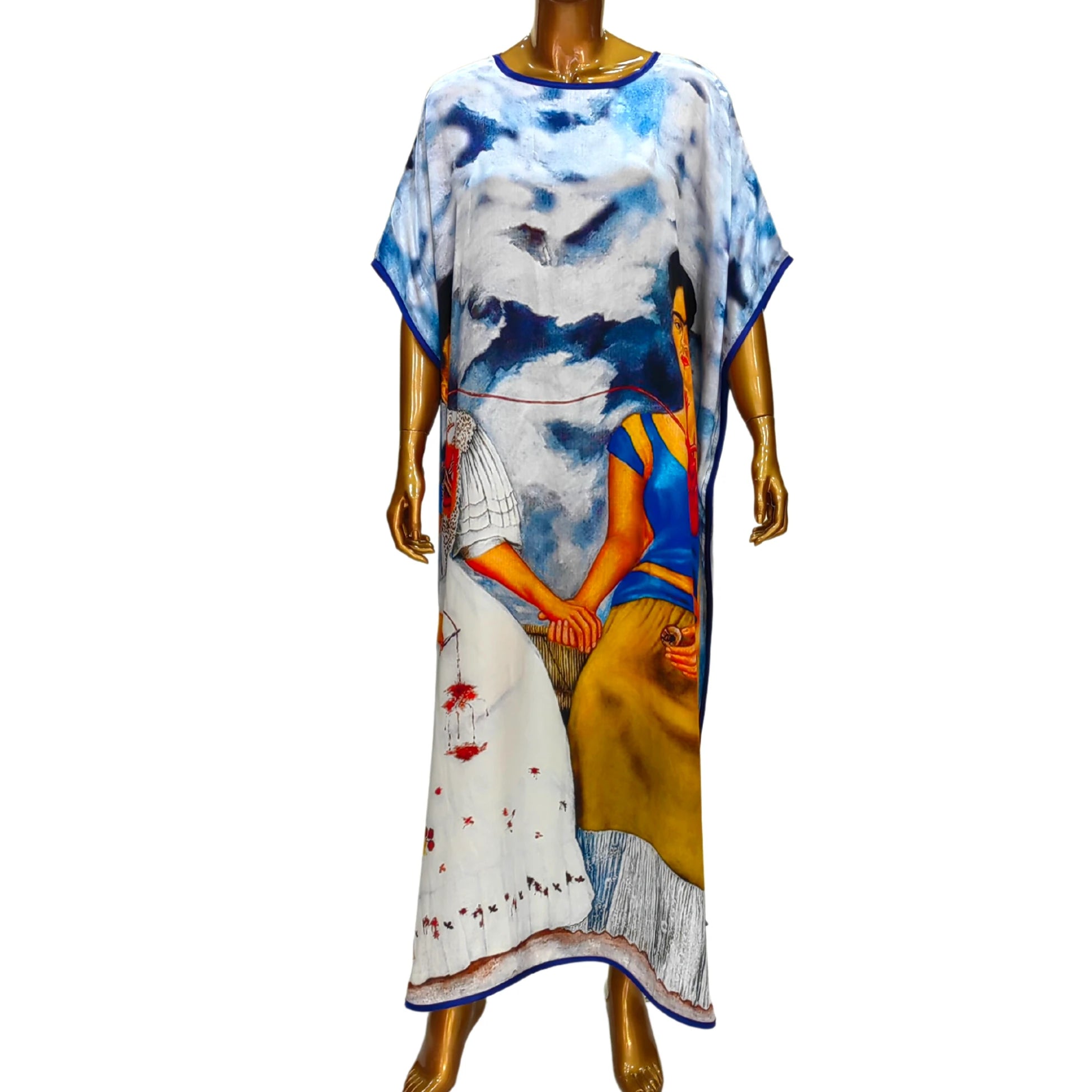Renkli Frida Kahlo İpek Elbise