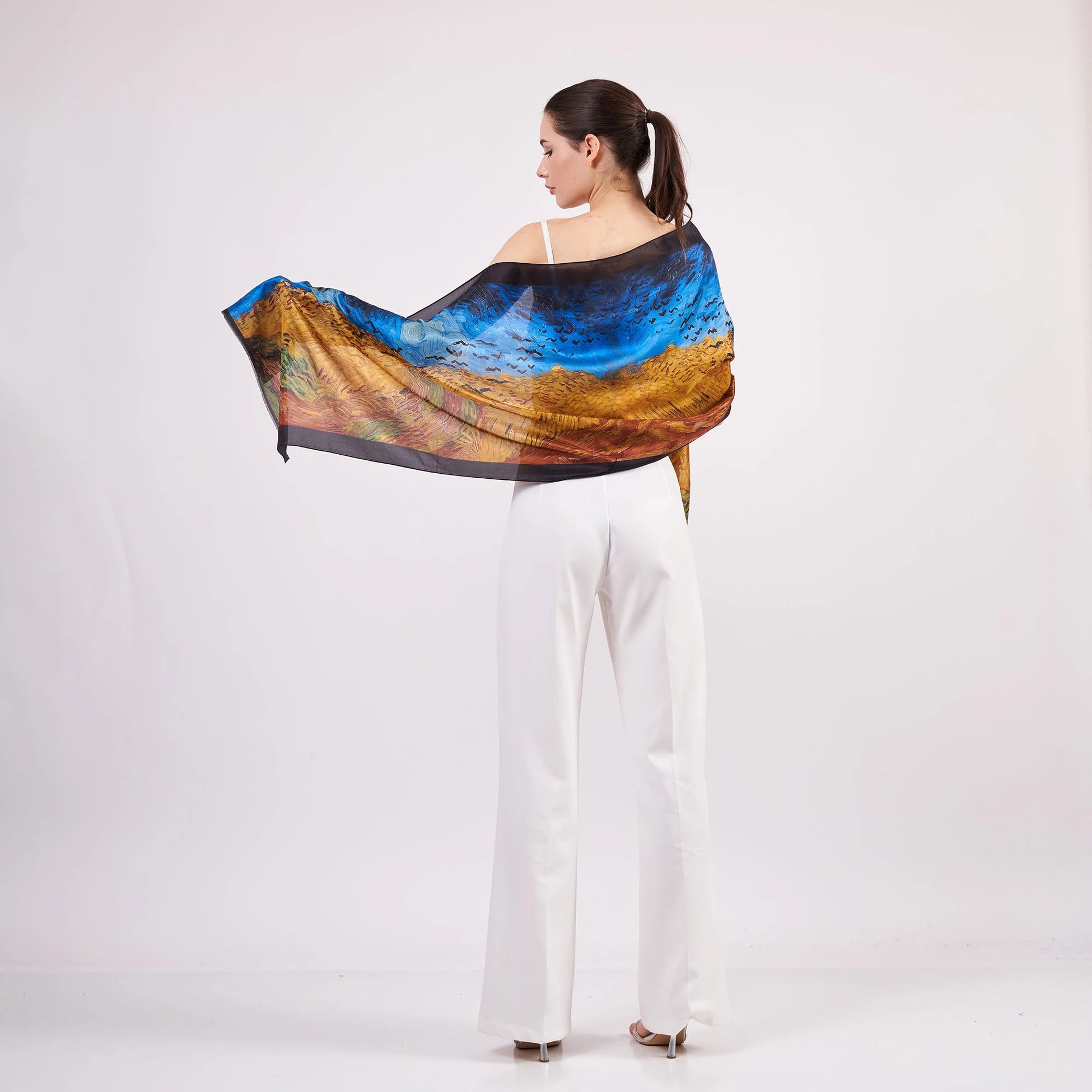 Vual İpek Fular | 55x180 cm | Van Gogh Wheatfield with Crows | Nomads Felt