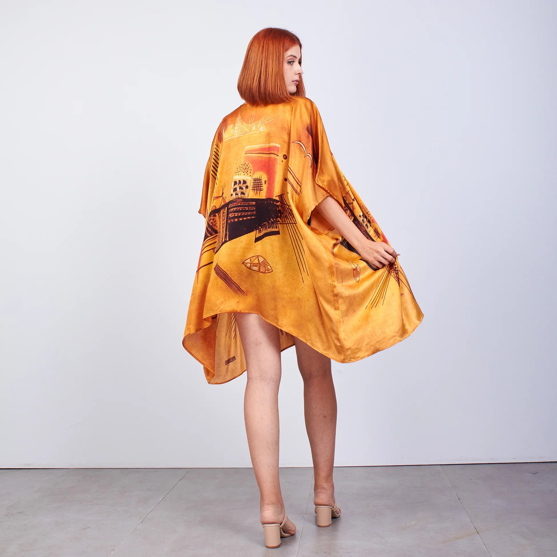 %100 İpek Kısa Kimono Pareo | Gold | Nomads Felt