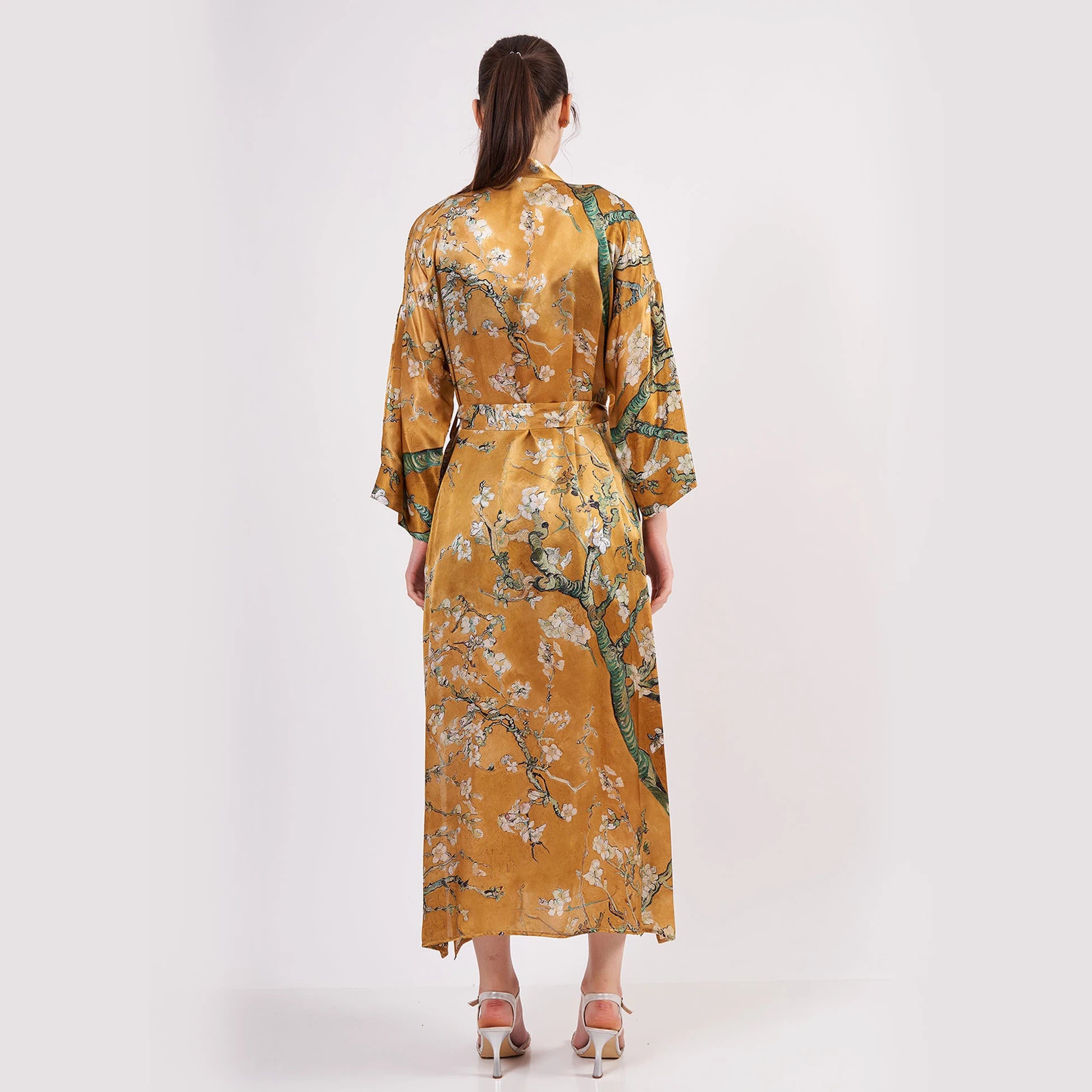 %100 İpek Kimono Kaftan | Gold | Van Gogh Badem Ağacı | Nomads Felt