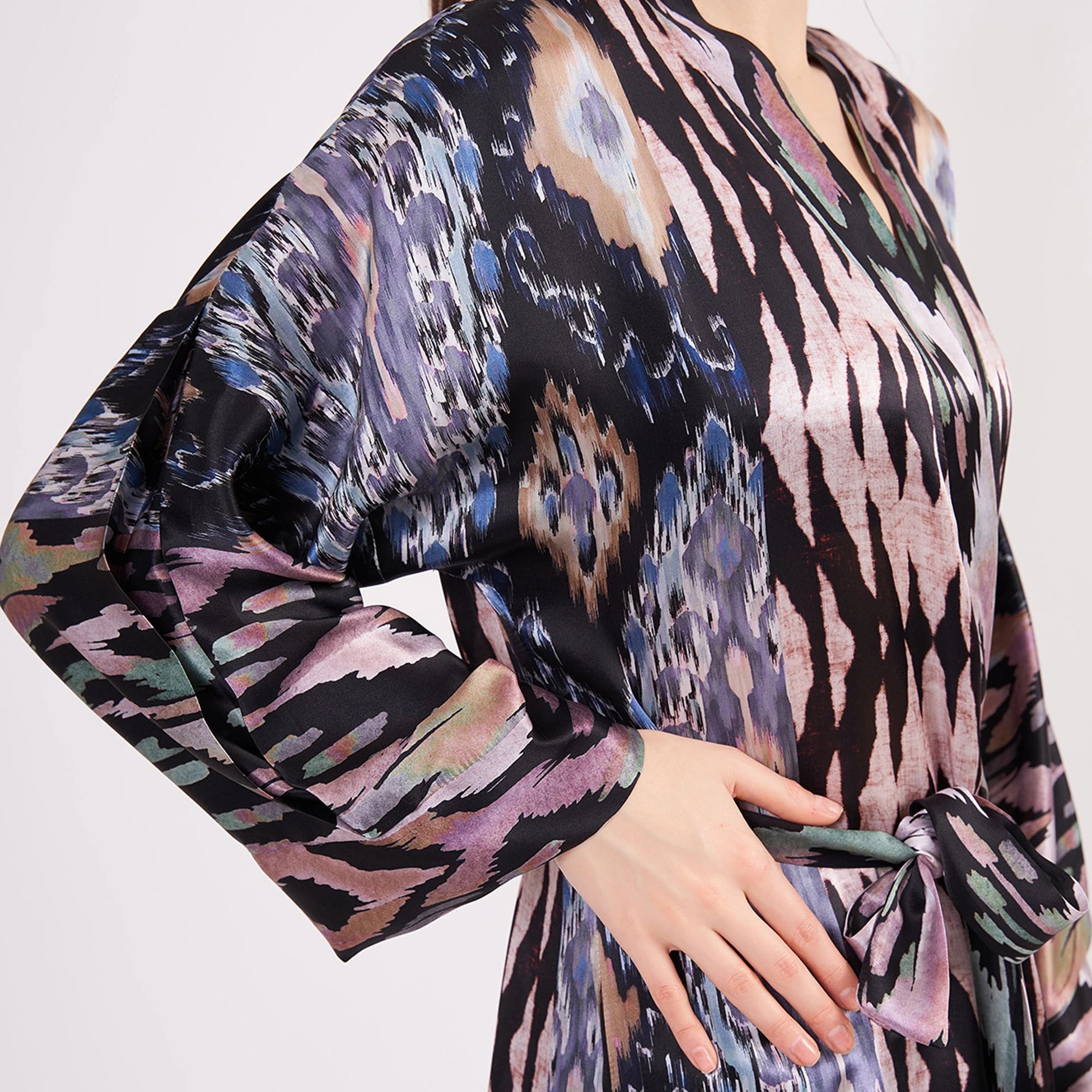 Saf İpek Uzun Kimono Kaftan | Ikat Desen 12 | Nomads Felt