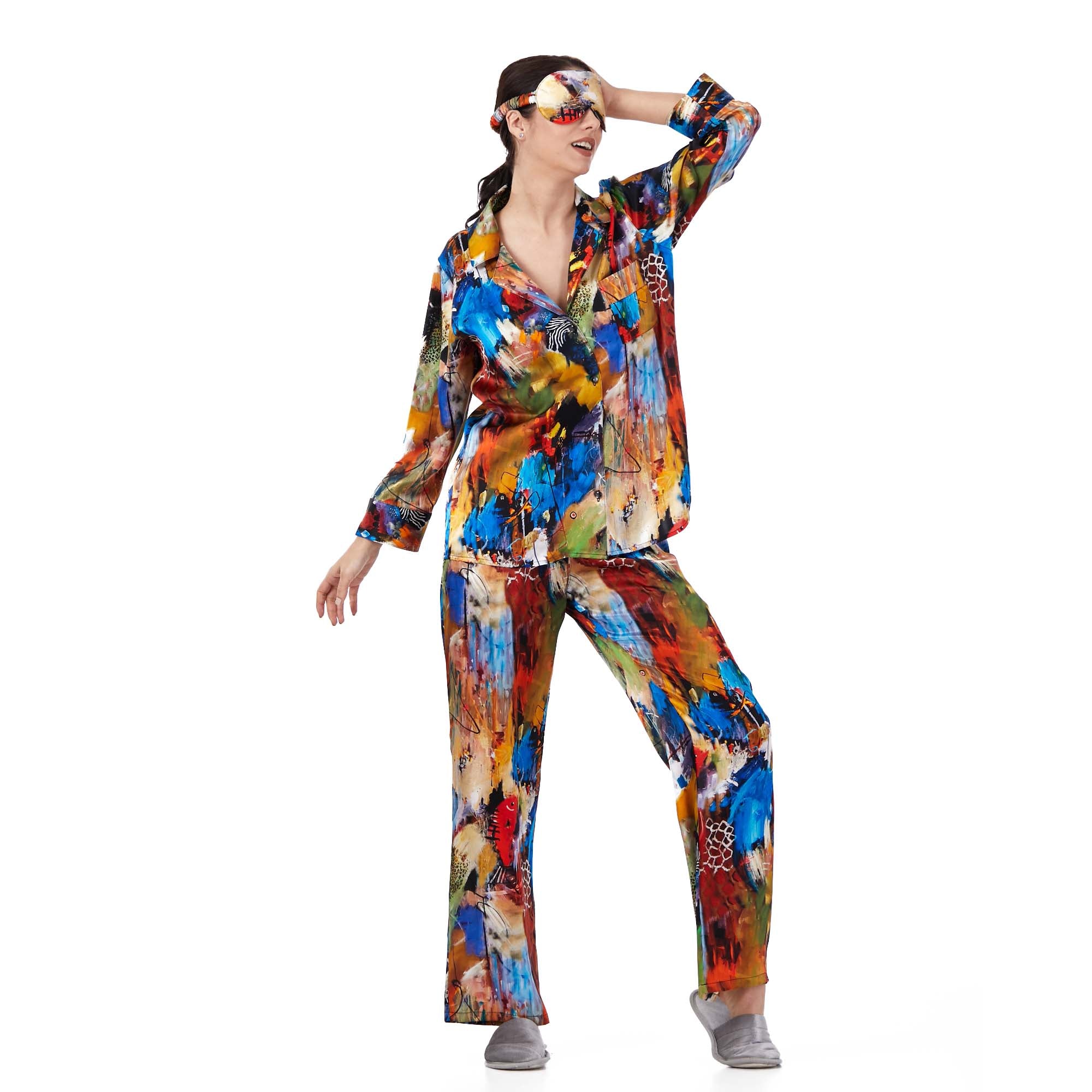 İpek Gömlek Pantolon-Pijama Takımı | Abstract Desen 5 | Nomads Felt