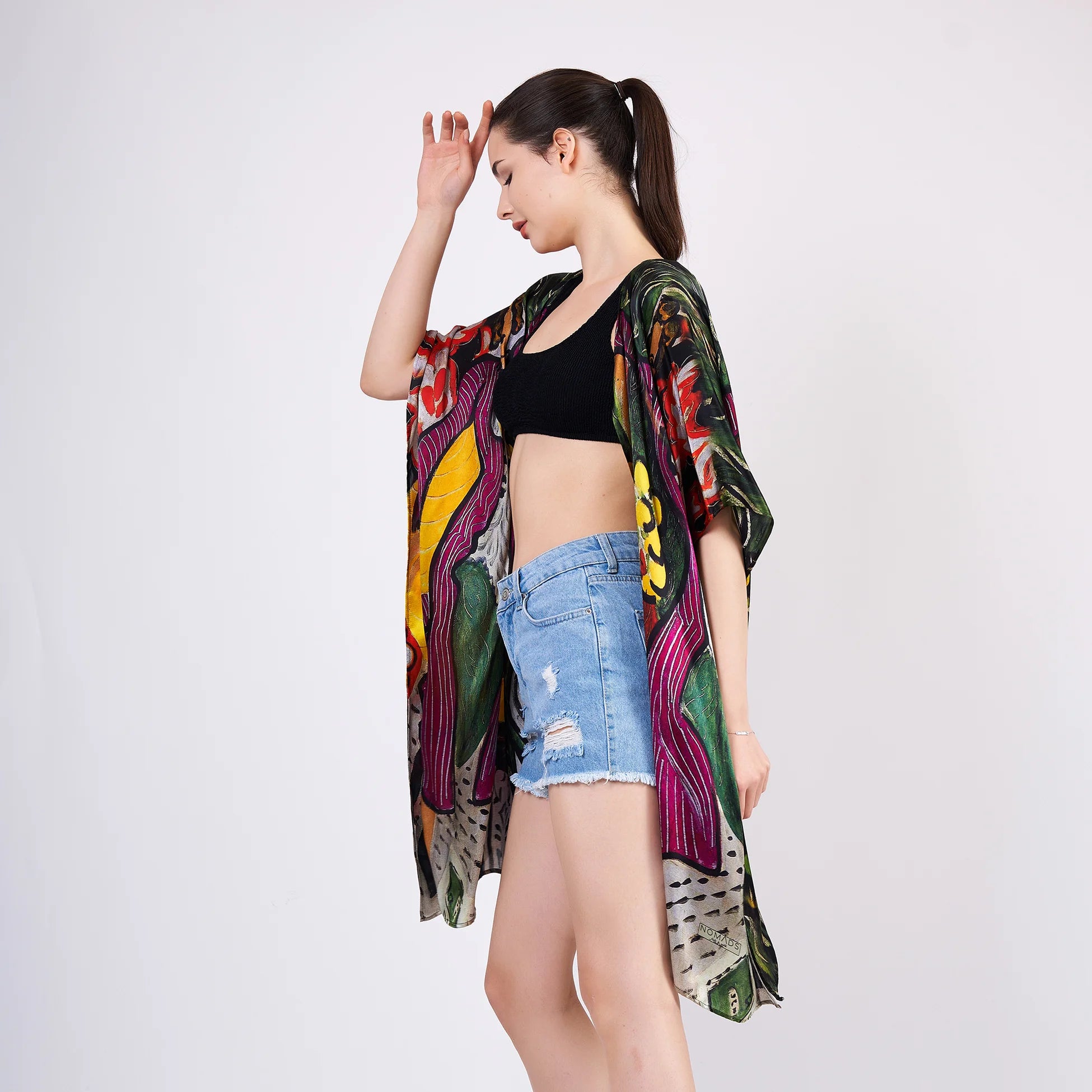 %100 İpek Kısa Kimono Pareo | Henri Matisse Purple and Dress | Nomads Felt
