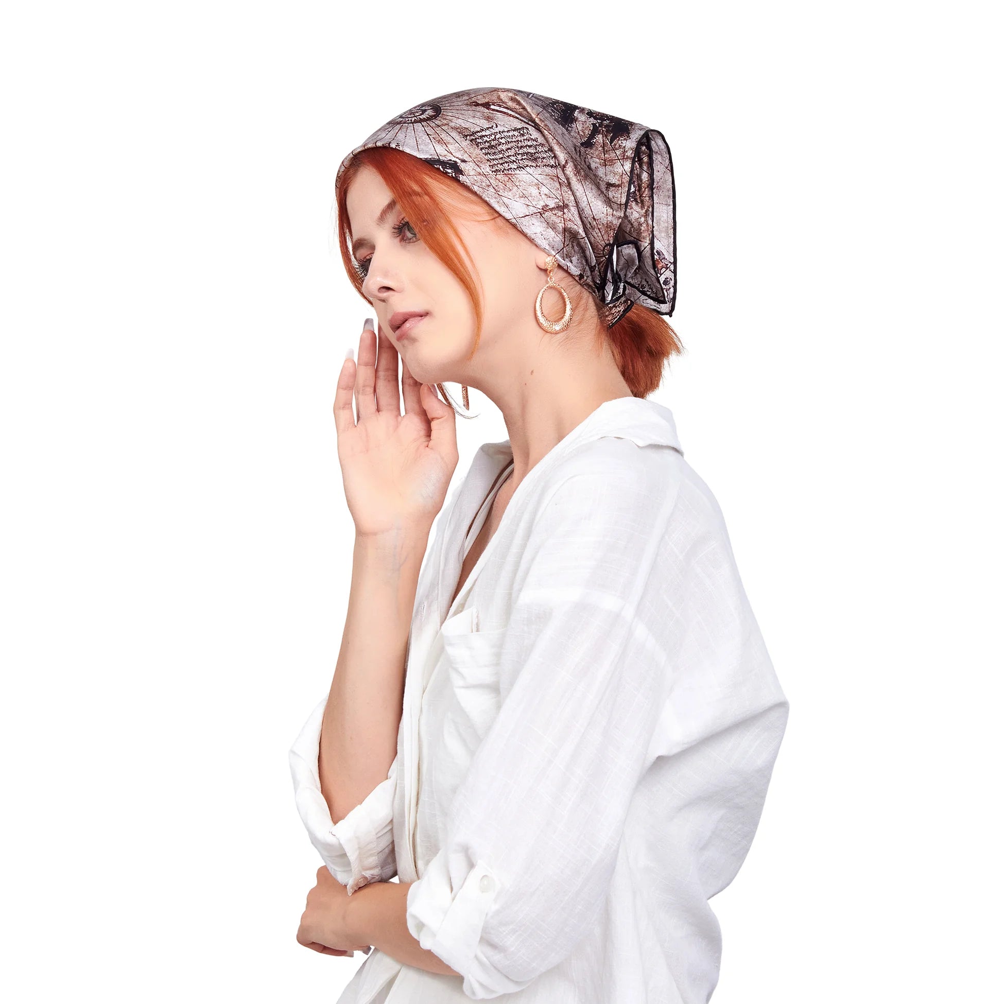 %100 İpek Fular Bandana | Piri Reis Map 55x55 cm | Nomads Felt