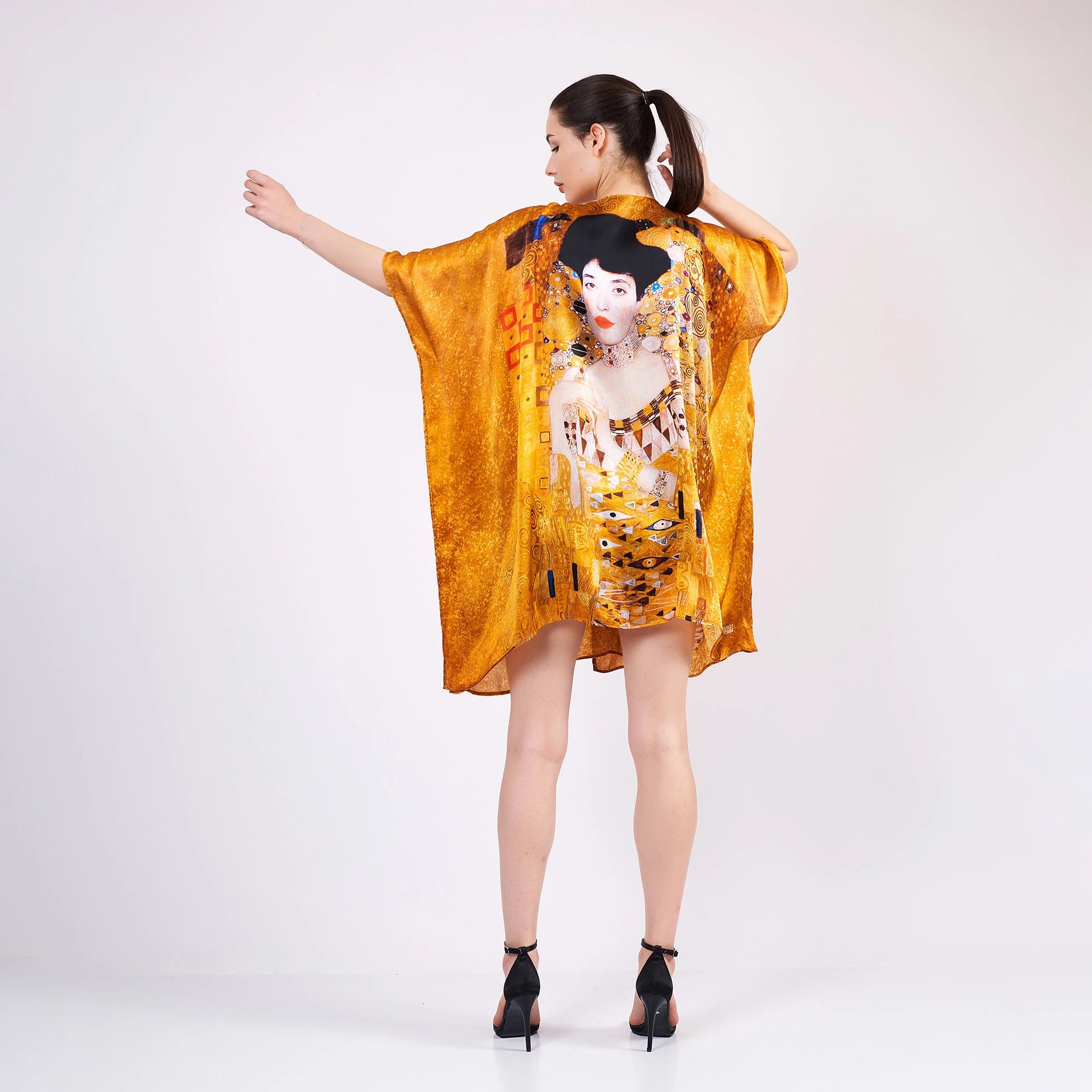 %100 İpek Kısa Kimono Pareo | Gustav Klimt Adele Bloch Bauer | Nomads Felt