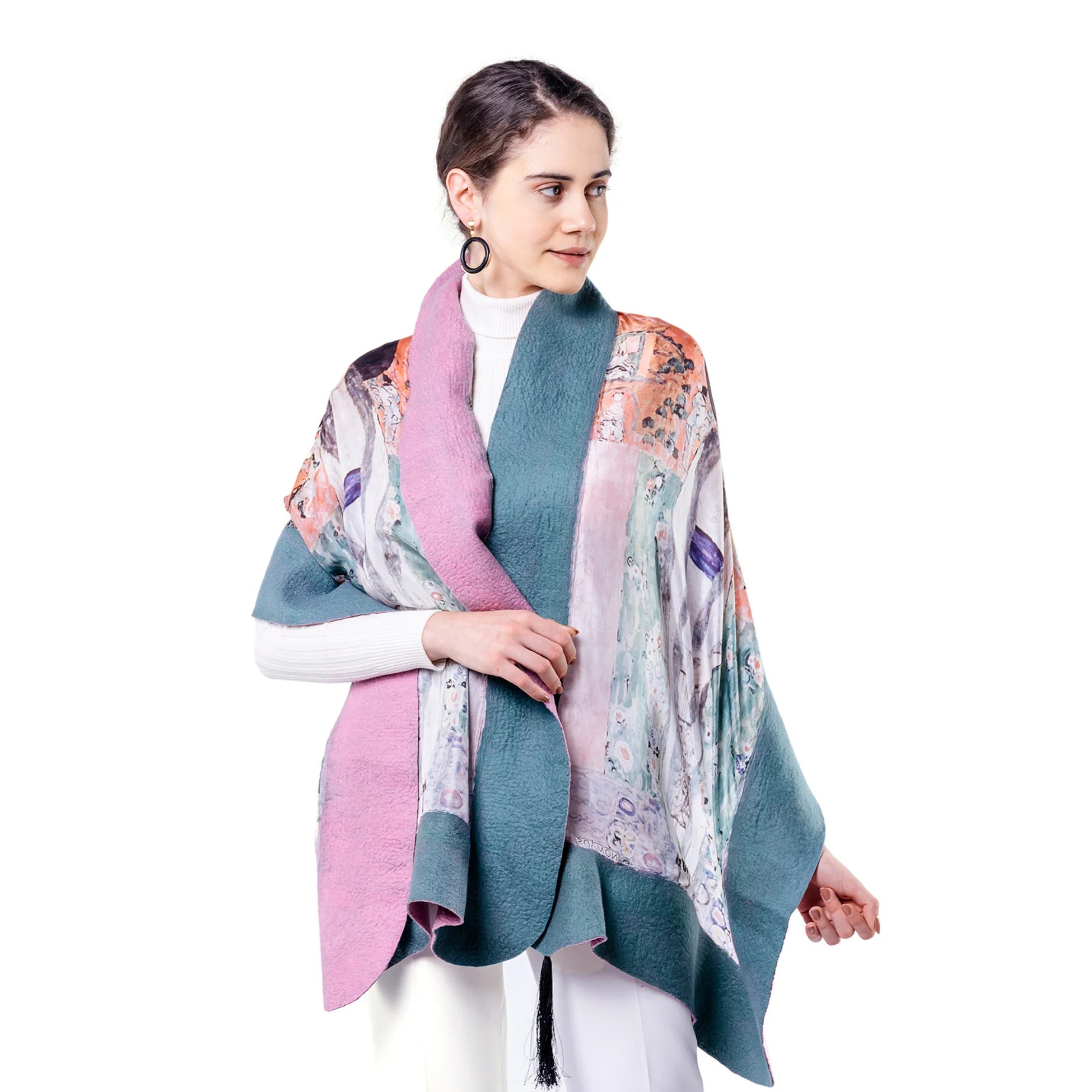 İpek Keçe Şal | Pembe Yeşil Gustav Klimt Adele Bloch Bauer | Nomads Felt