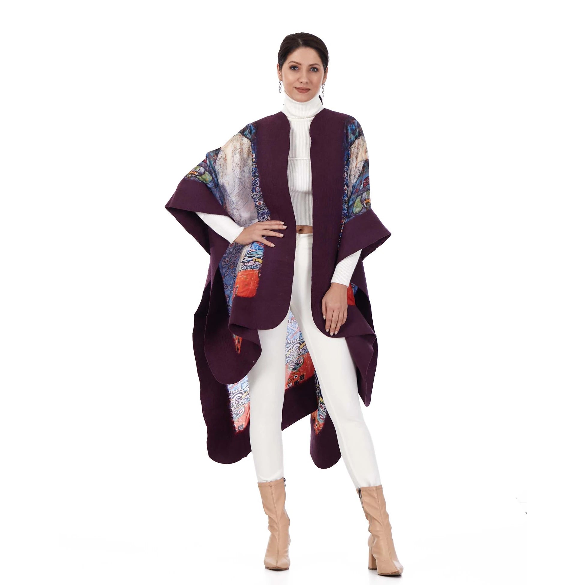 İpek Keçe Panço| Mor Gustav Klimt Barones Elisabeth | Nomads Felt