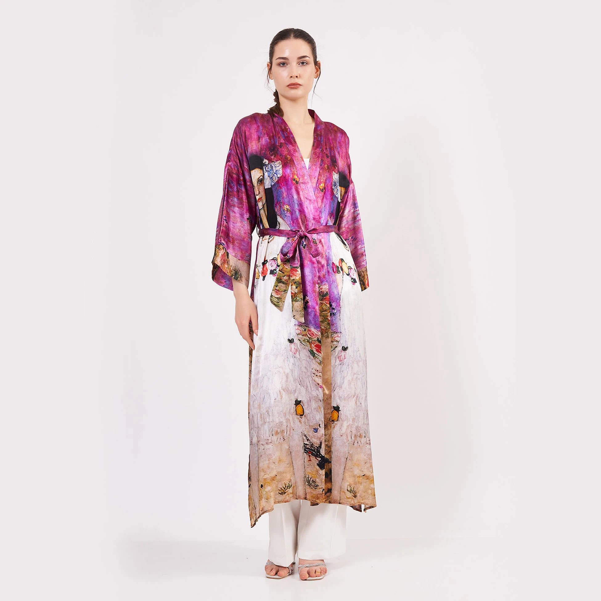 Saf İpek Uzun Kimono Kaftan | Gustav Klimt Mada Primavesi | Nomads Felt
