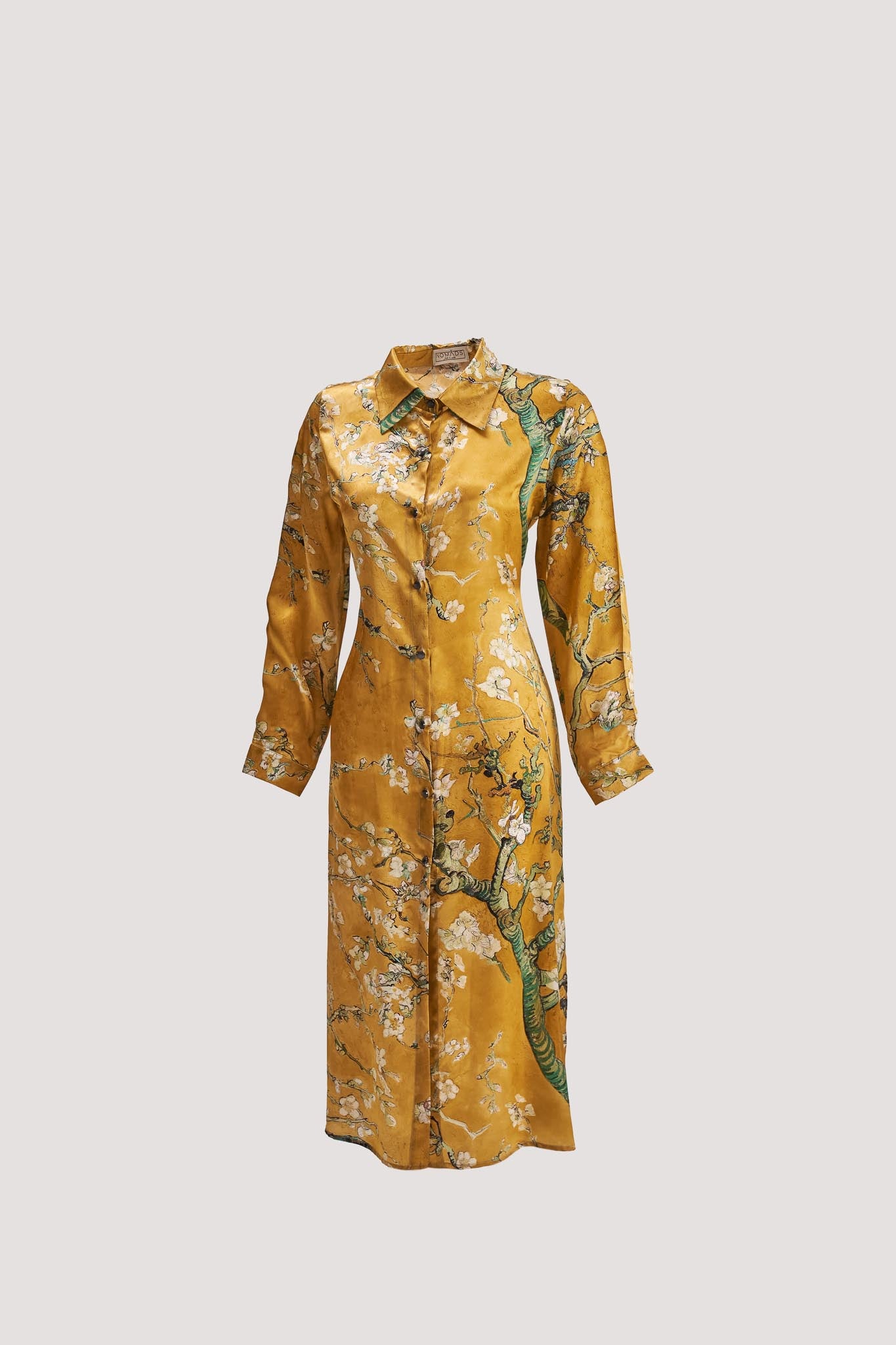 Van Gogh Badem Ağacı Desenli Gold Gömlek Elbise