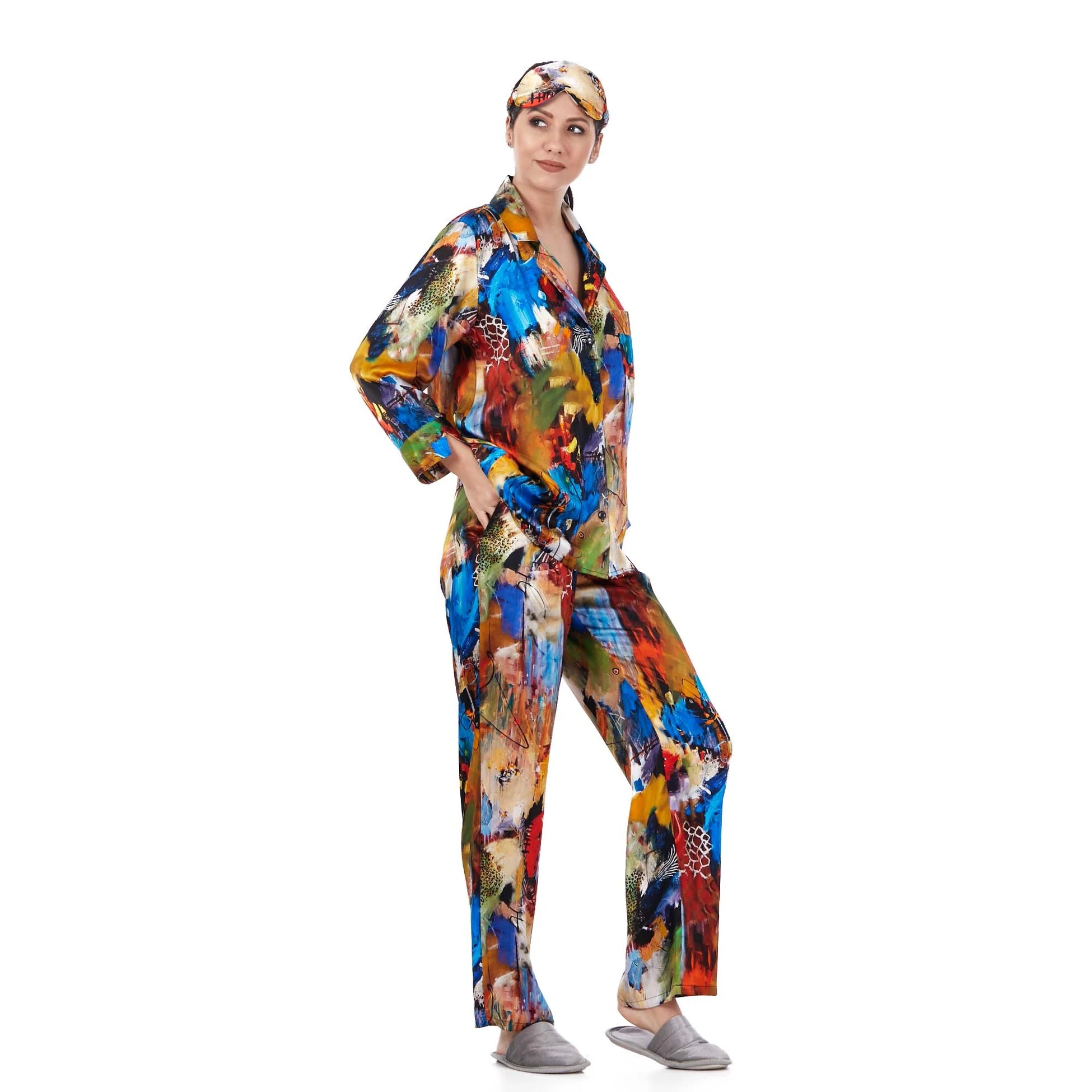 İpek Gömlek Pantolon-Pijama Takımı | Abstract Desen 5 | Nomads Felt
