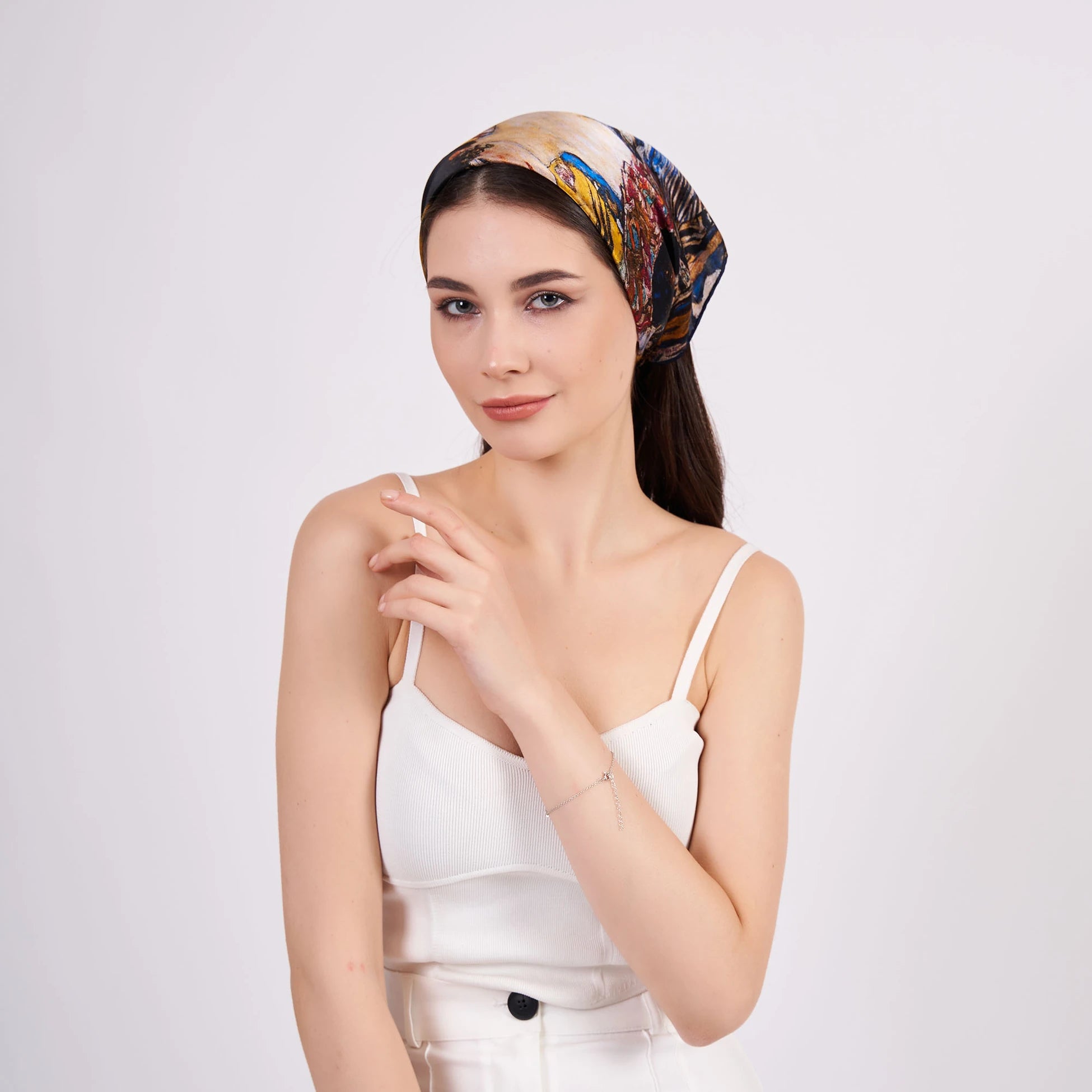 Saf İpek Fular Bandana | Kandinsky Lady with Fan | Nomads Felt