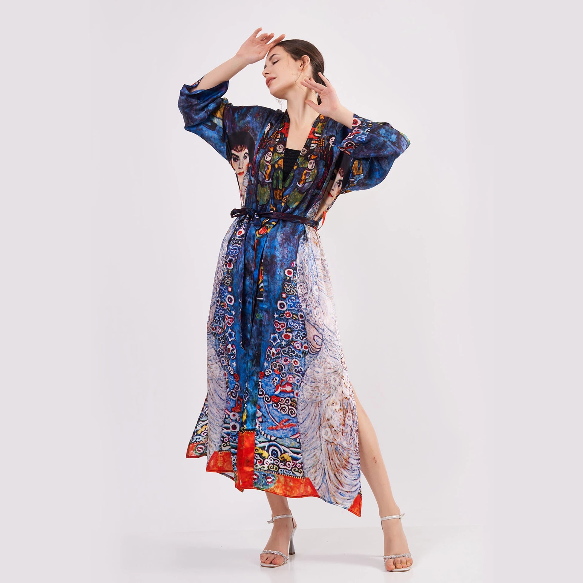 %100 İpek Uzun Kimono Kaftan | Gustav Klimt Barones Elizabeth | Nomads Felt