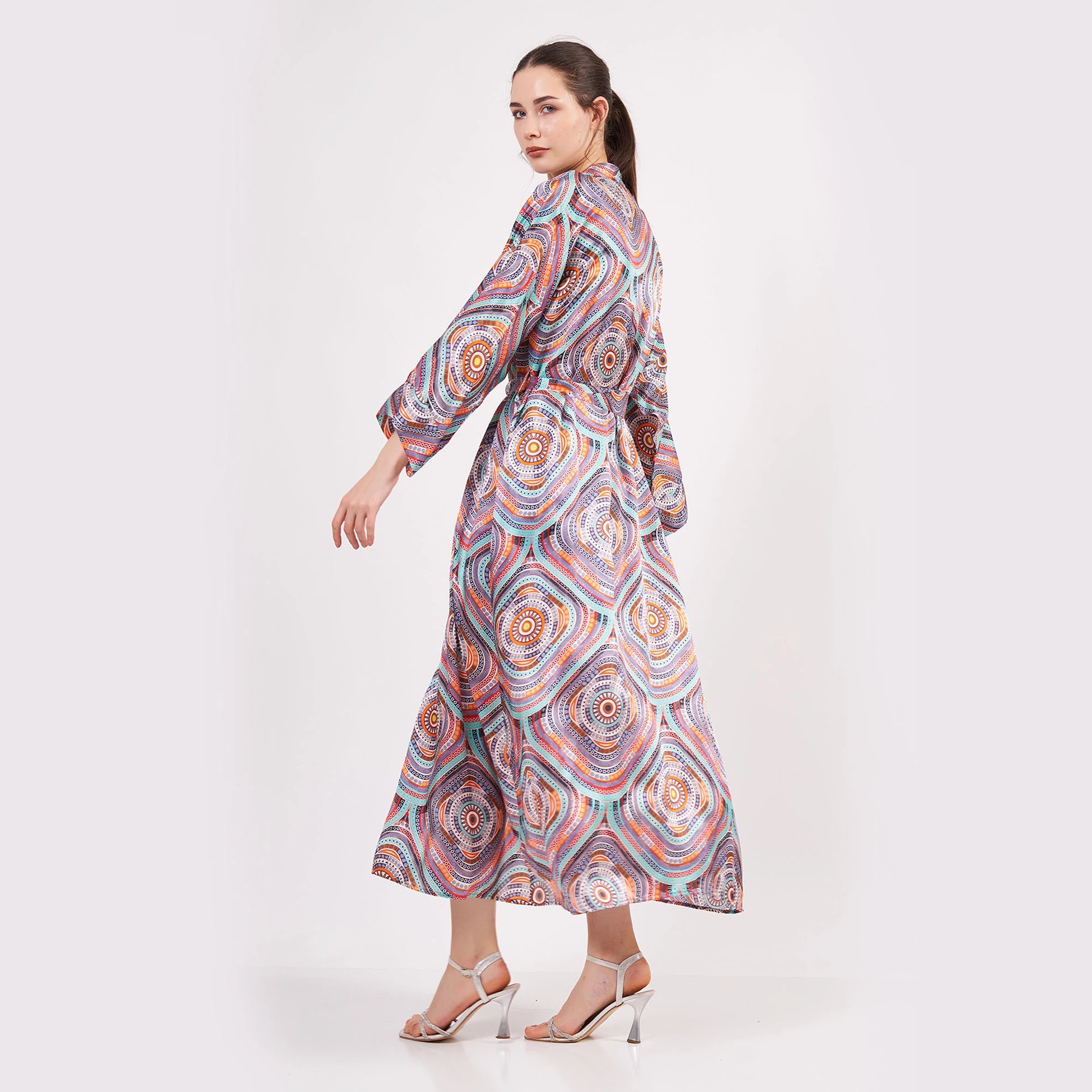 %100 İpek Uzun Kimono Kaftan | Mandala 2 | Nomads Felt