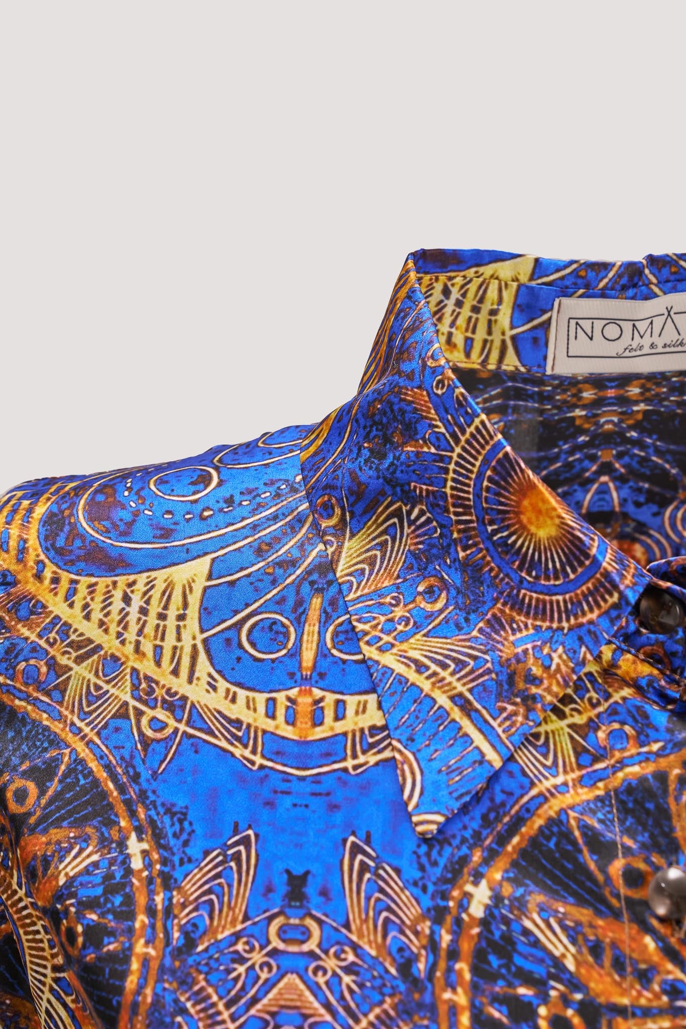 Mandala Desenli Saks Mavi Gömlek Elbise