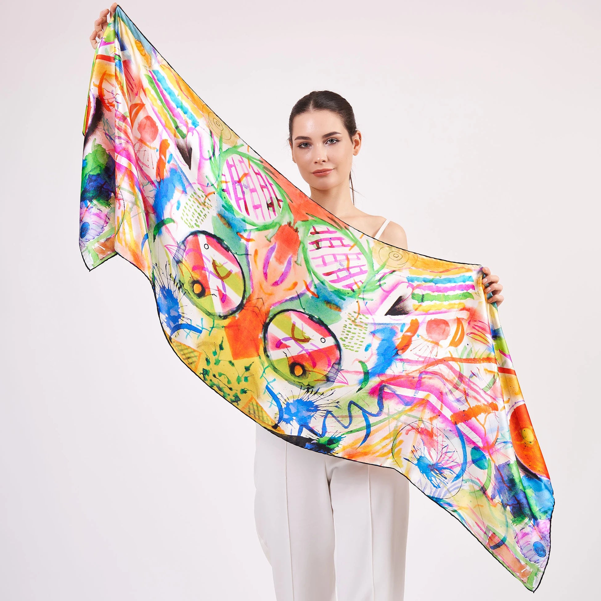 Saf İpek Fular | 55x180 cm | Kandinsky Watercolor | Nomads Felt