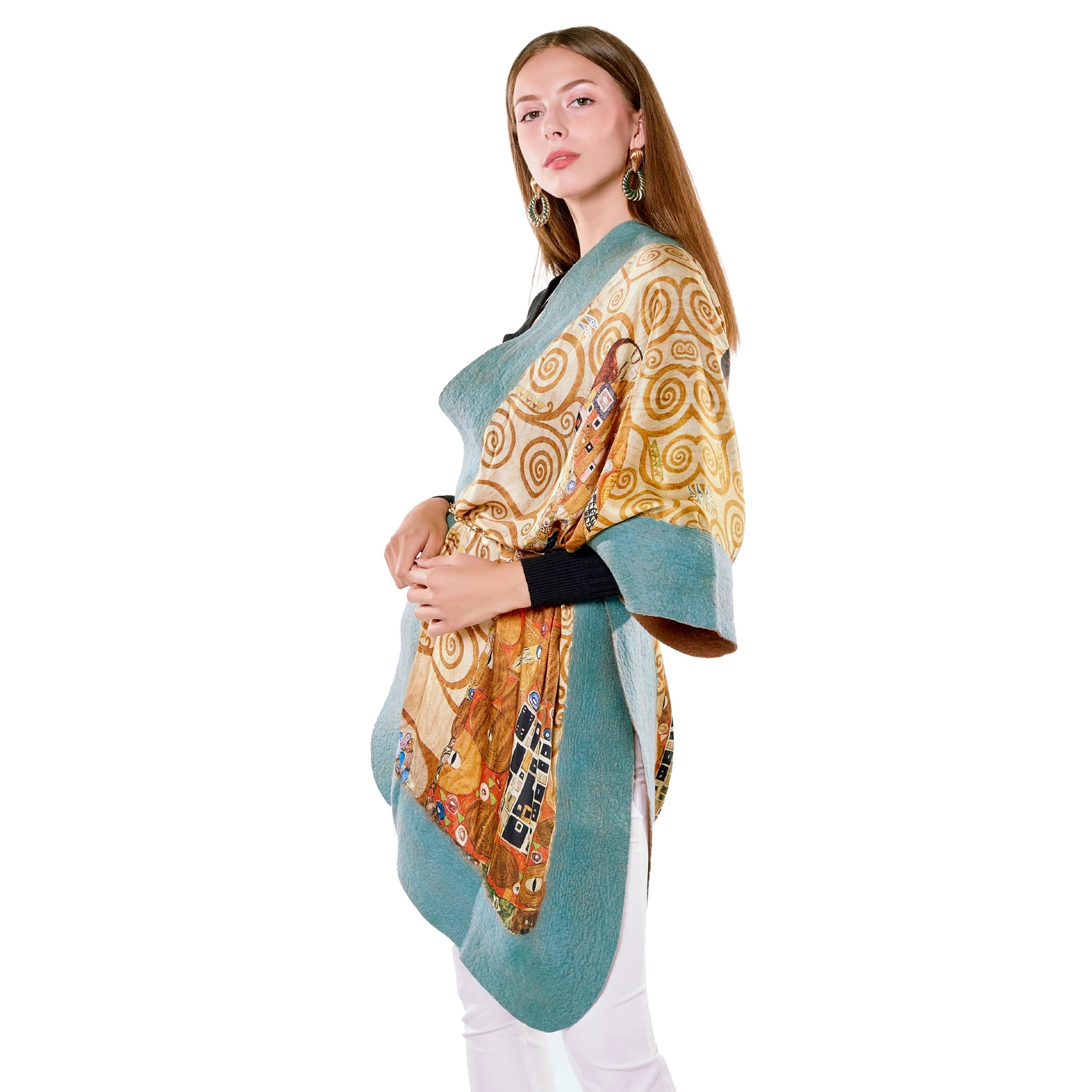 İpek-Keçe Şal | Gustav Klimt Tree of Life Yeşil | Nomads Felt