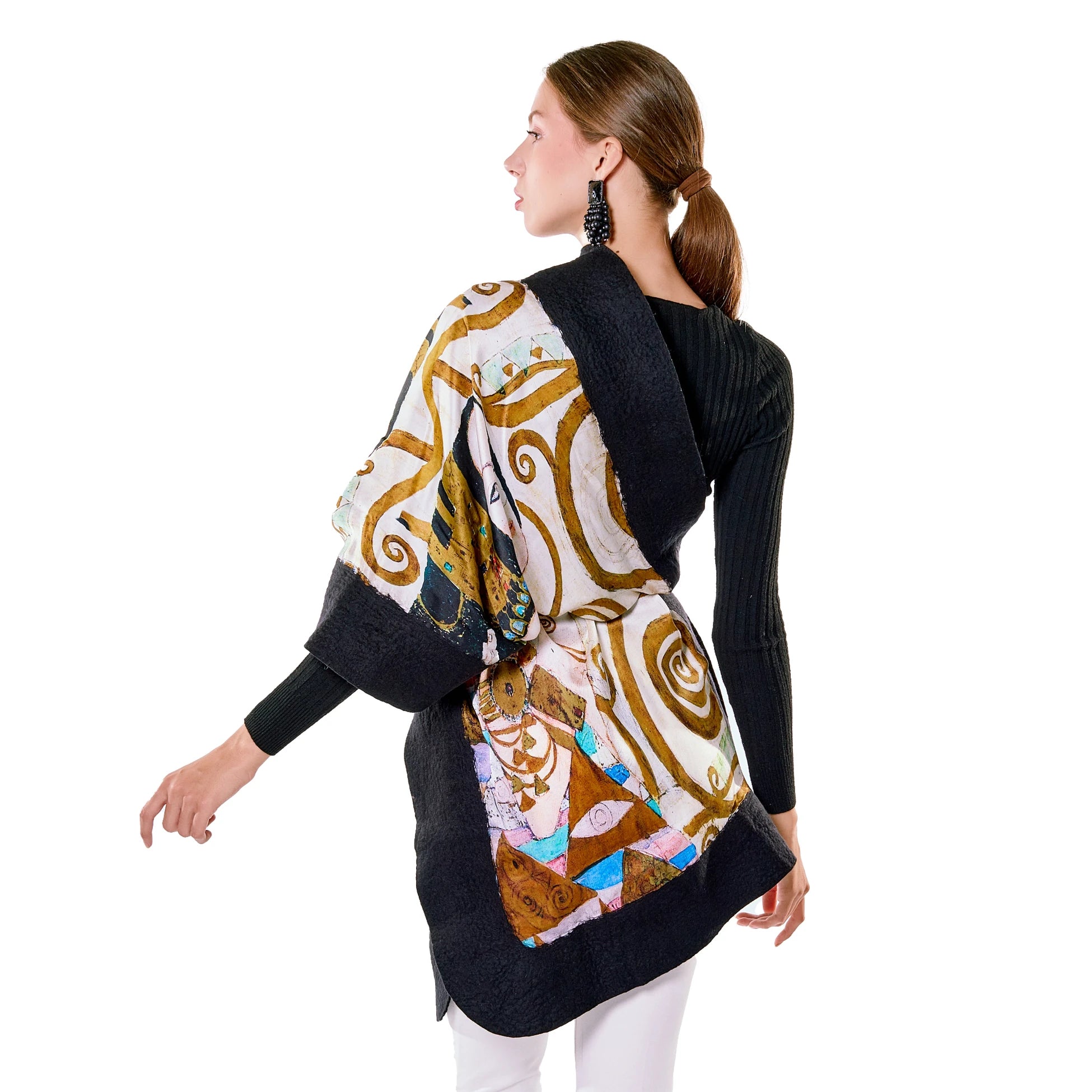 İpek-Keçe Şal | Gustav Klimt Expectation Siyah | Nomads Felt