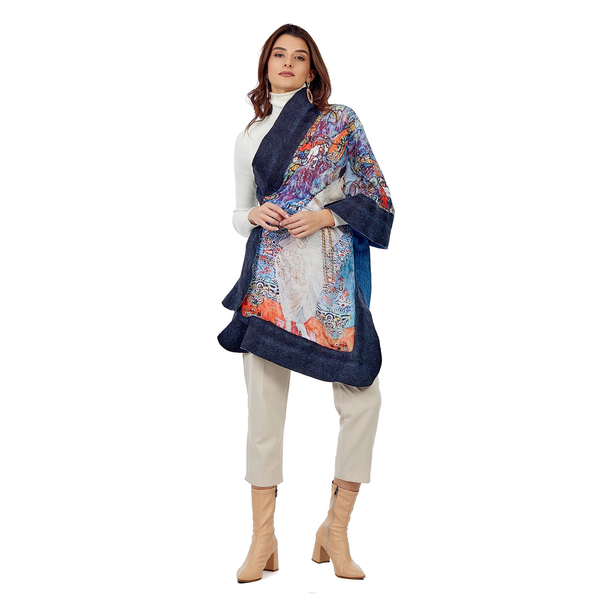 İpek Keçe Şal | Lacivert-Mavi Gustav Klimt Barones Elisabeth | Nomads Felt