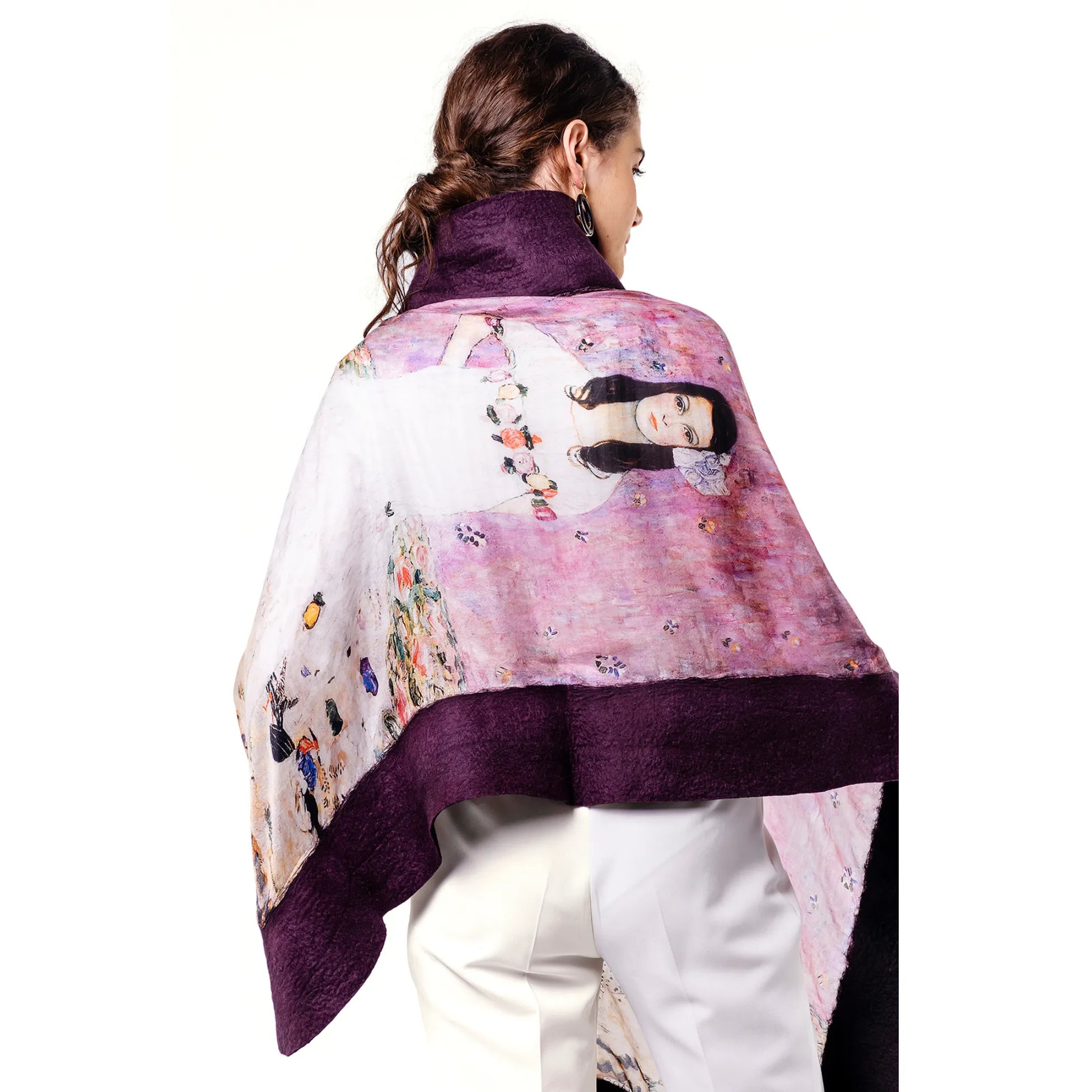 İpek Keçe Şal | Mor-Siyah Gustav Klimt Mada Primavesi | Nomads Felt