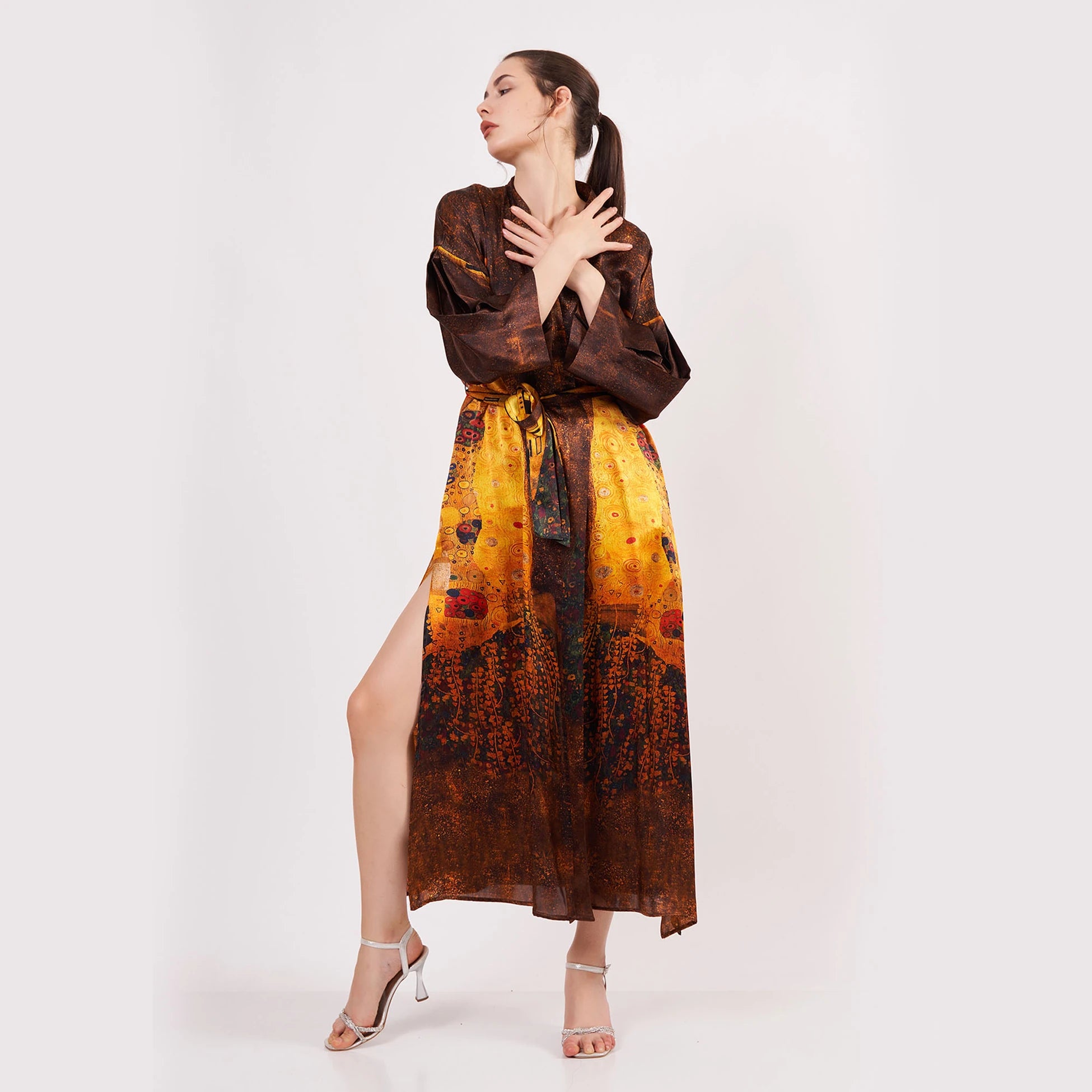 %100 İpek Kimono Kaftan | Gustav Klimt The Kiss | Nomads Felt