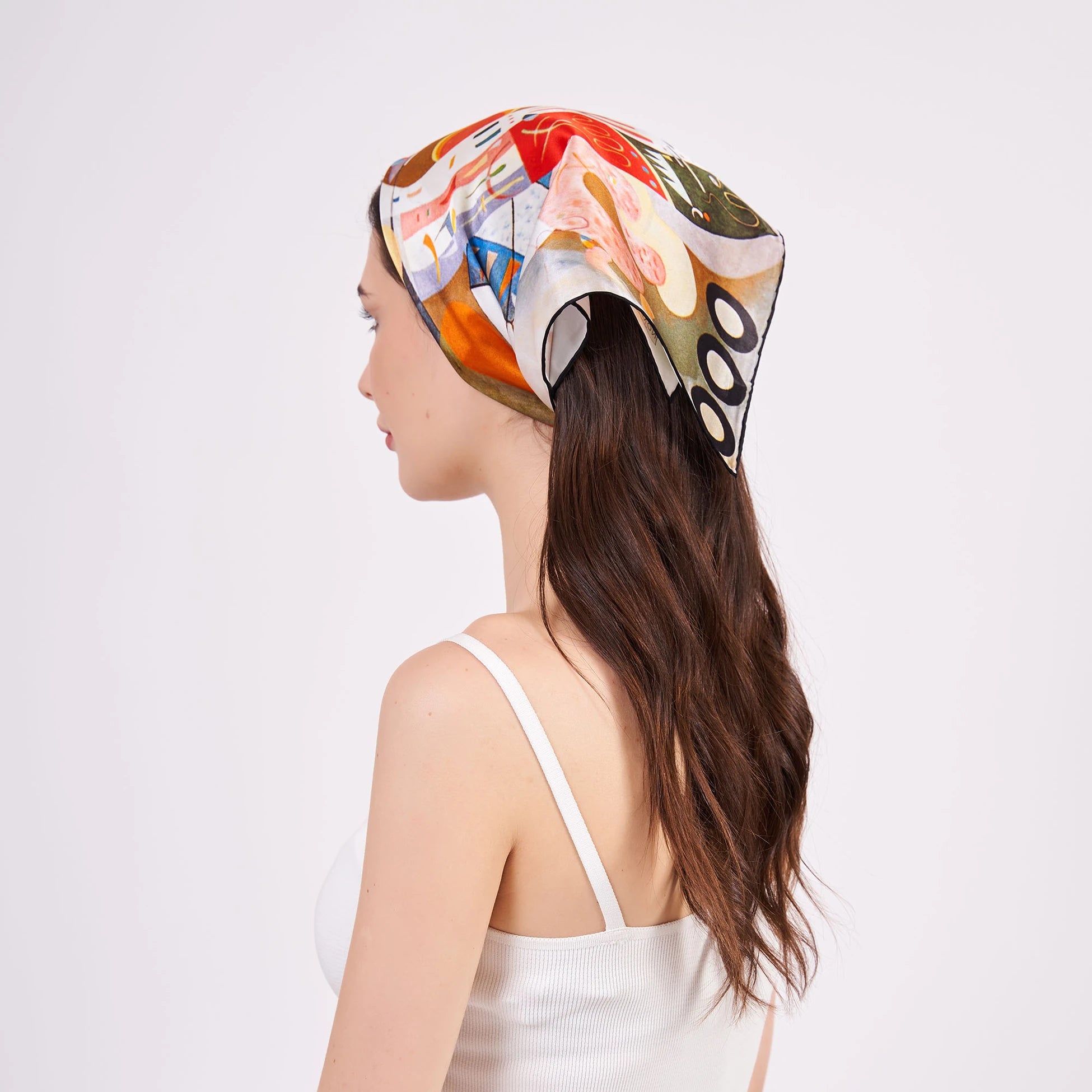 Saf İpek Bandana Fular | Kandinsky Dominant Curve | Nomads Felt