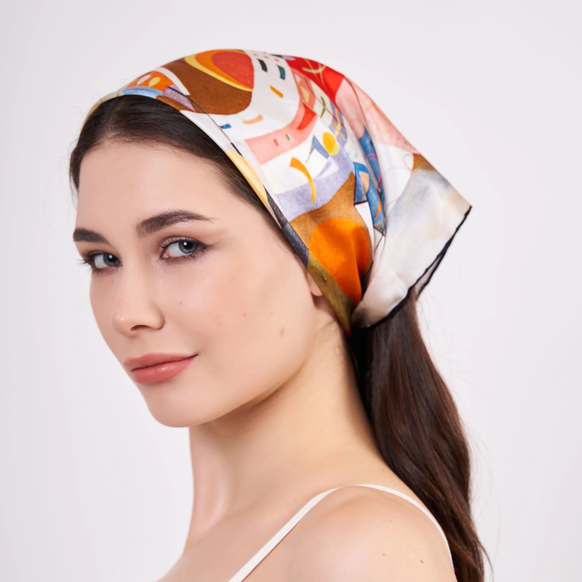 Saf İpek Bandana Fular | Kandinsky Dominant Curve | Nomads Felt