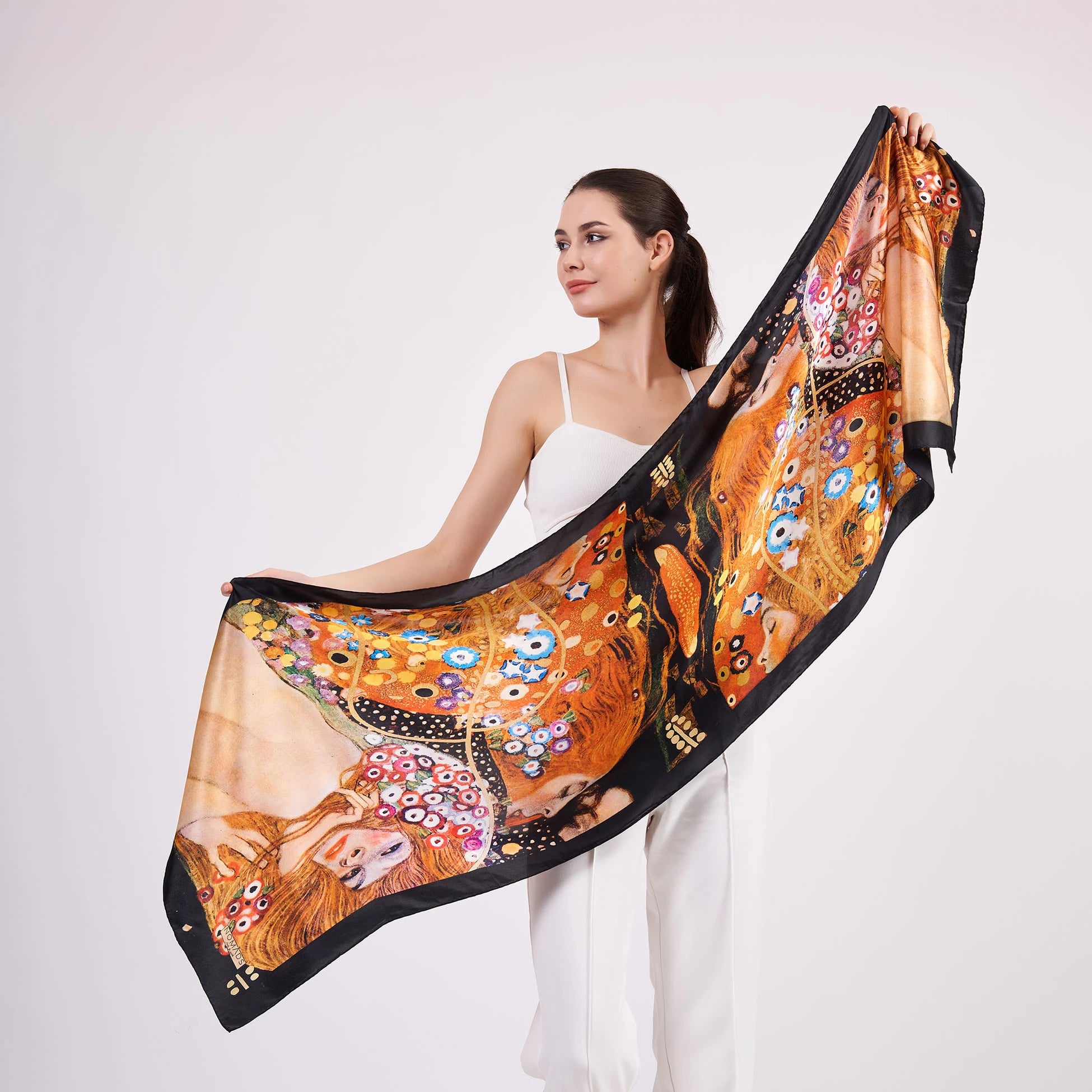 Saf İpek Fular | 55x180 cm | Gustav Klimt Water Serpents | Nomads Felt
