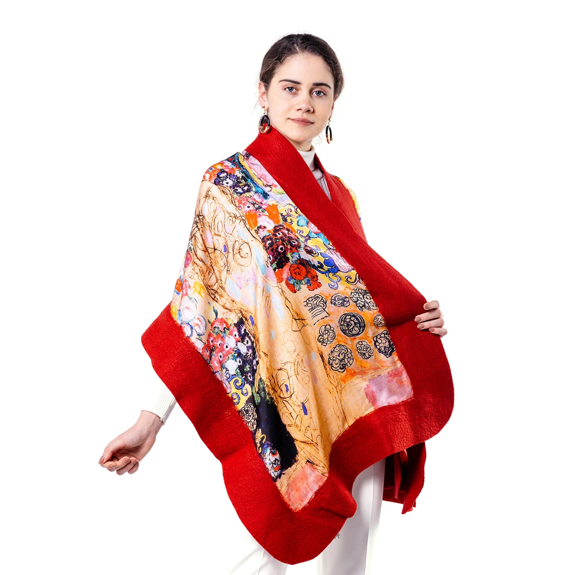 %100 İpek Keçe Şal | Gustav Klimt Maria Munk Kırmızı | Nomads Felt