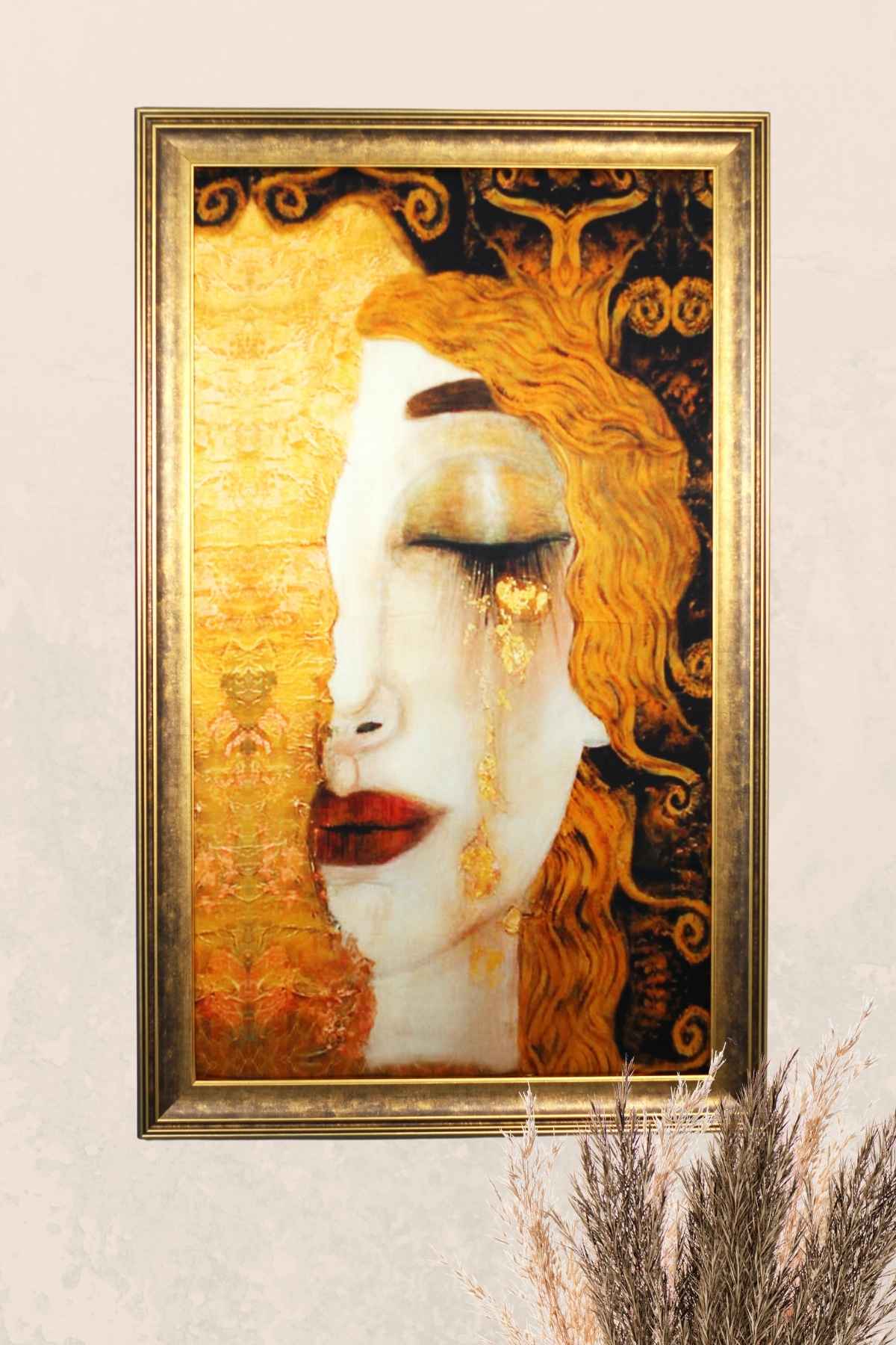 %100 Ipek Gold Tablo | Altın Gözyaşları Freya's Tears | 54x88 Cm