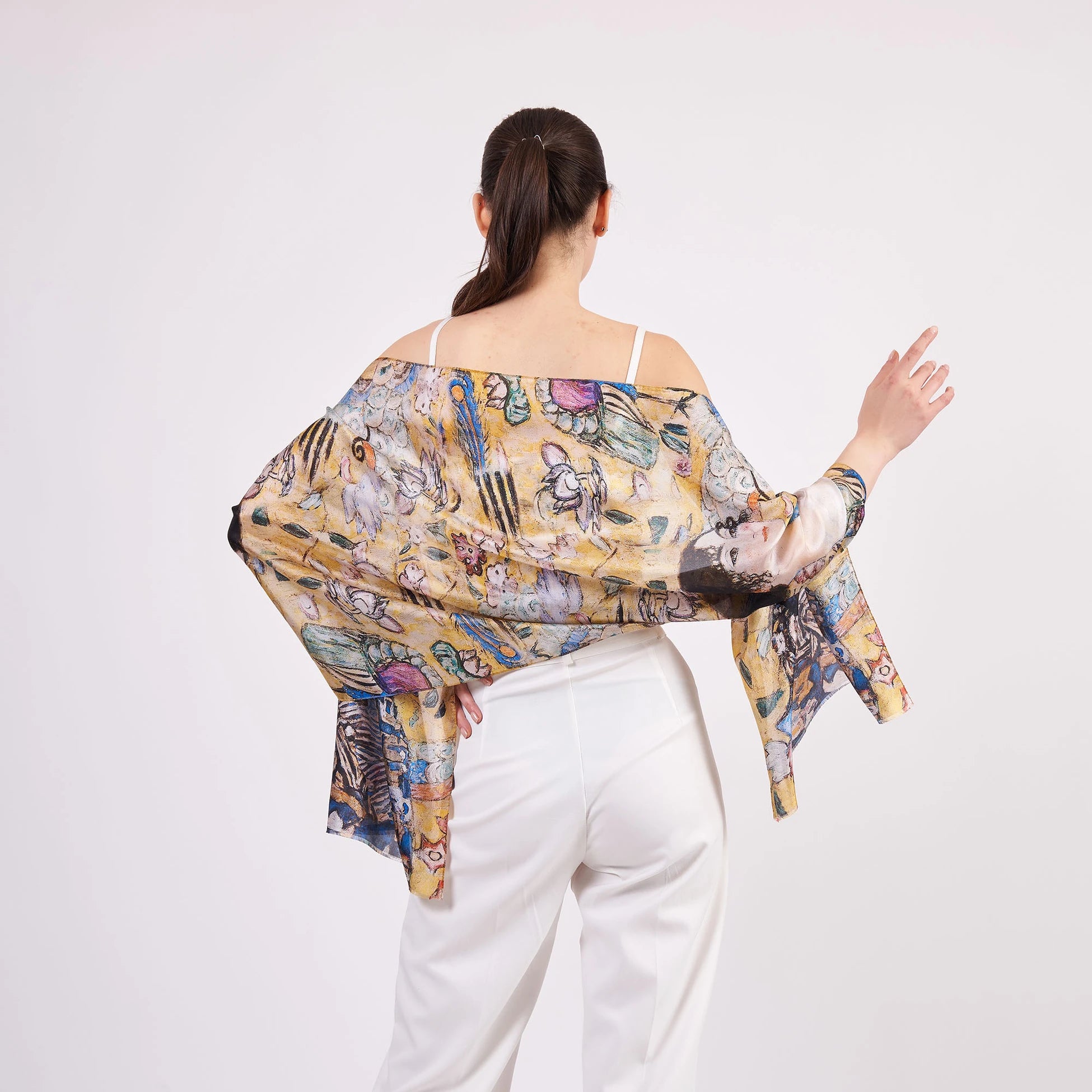 Vual İpek Fular | 55x180 cm | Gustav Klimt Lady with Fan Yelpazeli Kadın | Nomads Felt