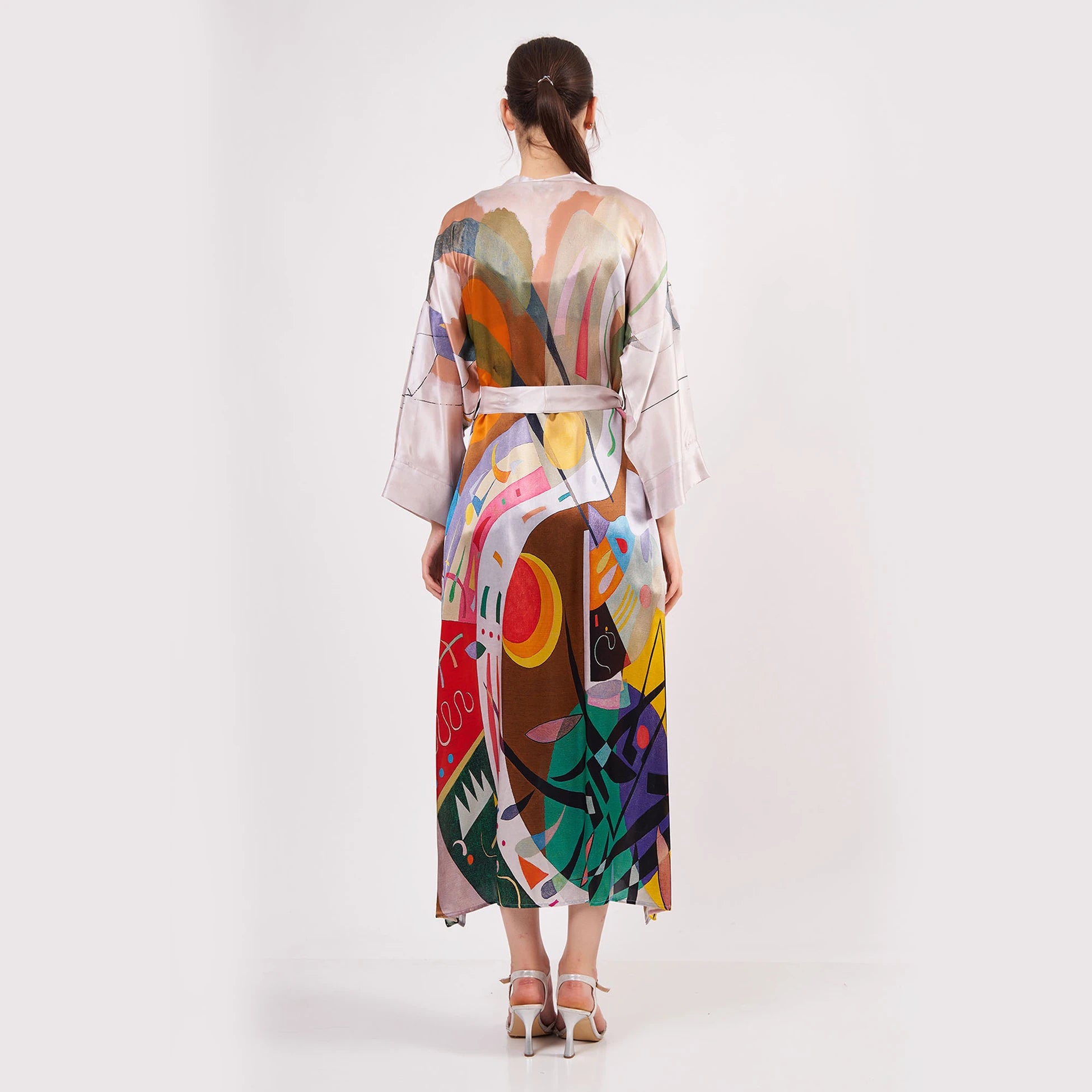 %100 İpek Uzun Kimono Kaftan | Kandinsky Dominant Curve | Nomads Felt