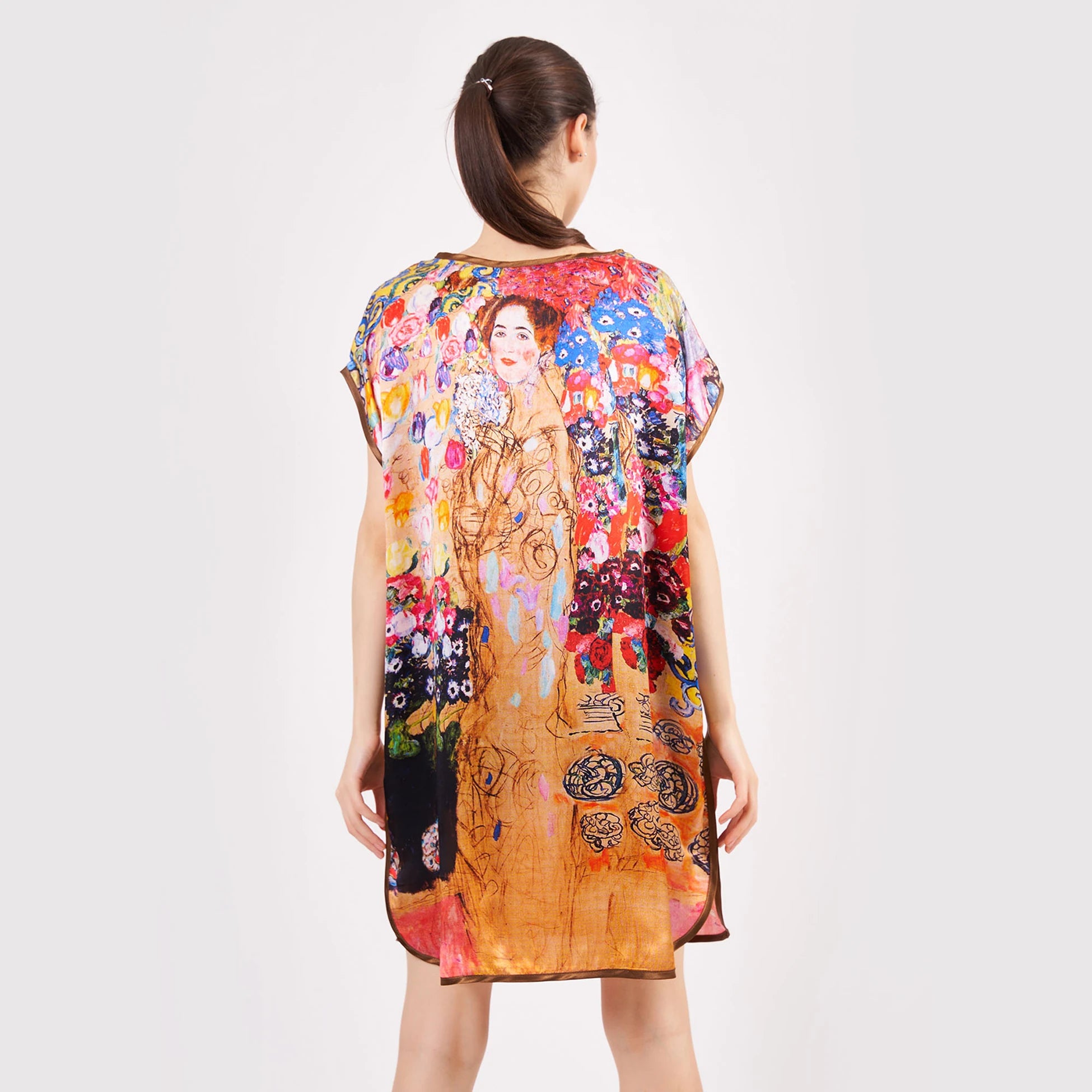 %100 İpek Kısa Elbise | Gustav Klimt Maria Munk | Nomads Felt