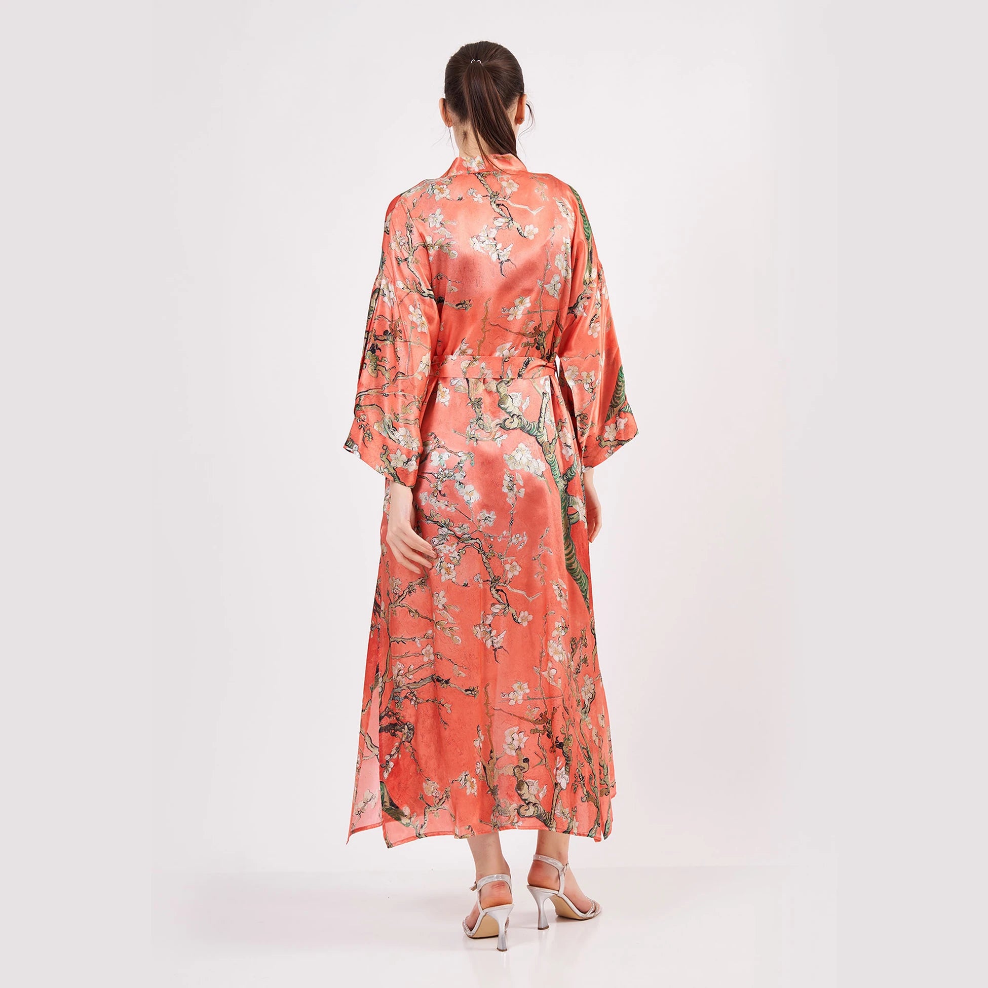 %100 İpek Kimono Kaftan | Nar Çiçeği | Van Gogh Badem Ağacı | Nomads Felt