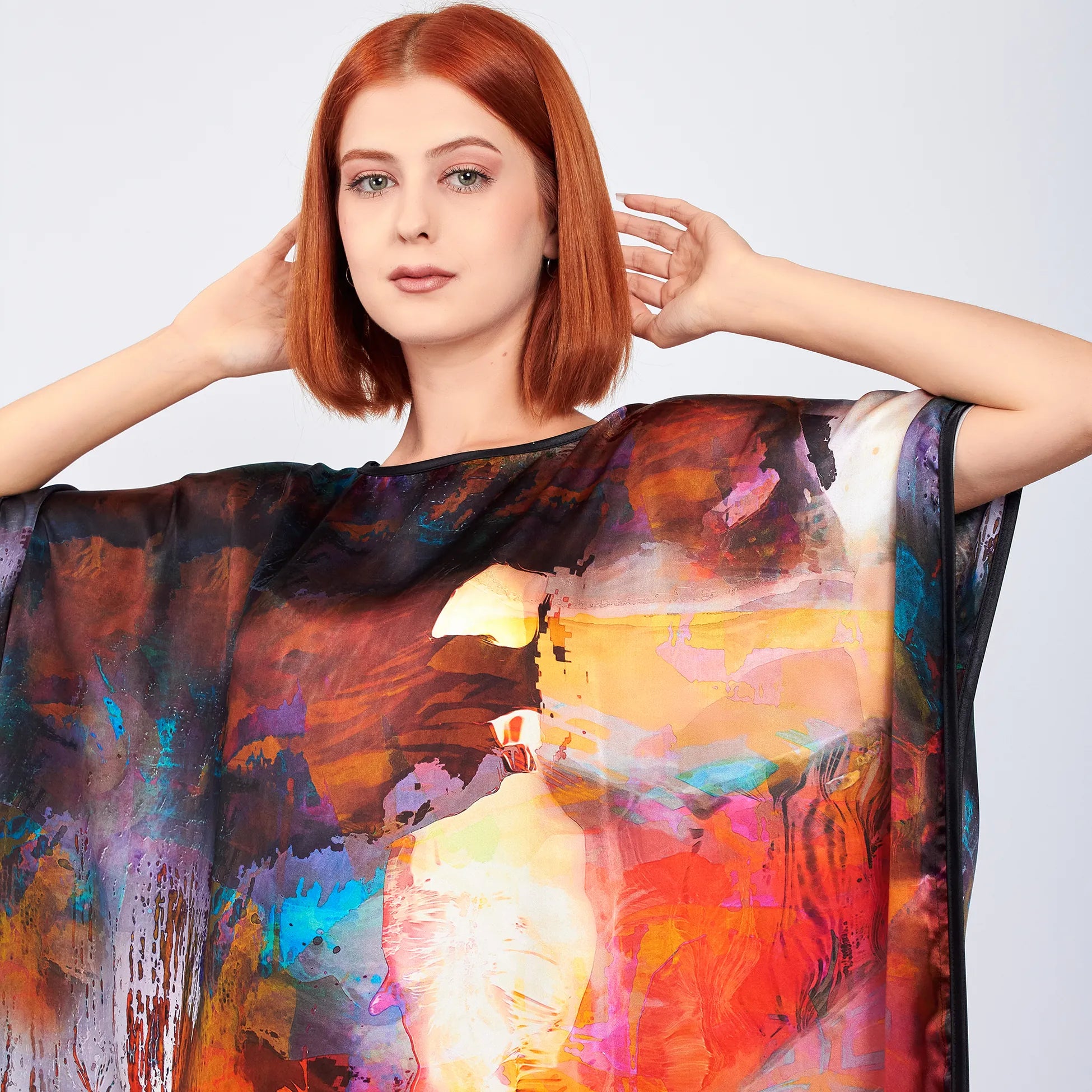 %100 İpek Uzun Elbise | Abstract Desen 2 | Nomads Felt