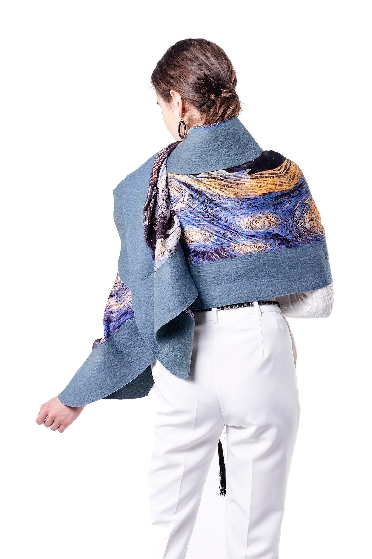 İpek Keçe Şal | Gri Van Gogh Starry Night | Nomads Felt