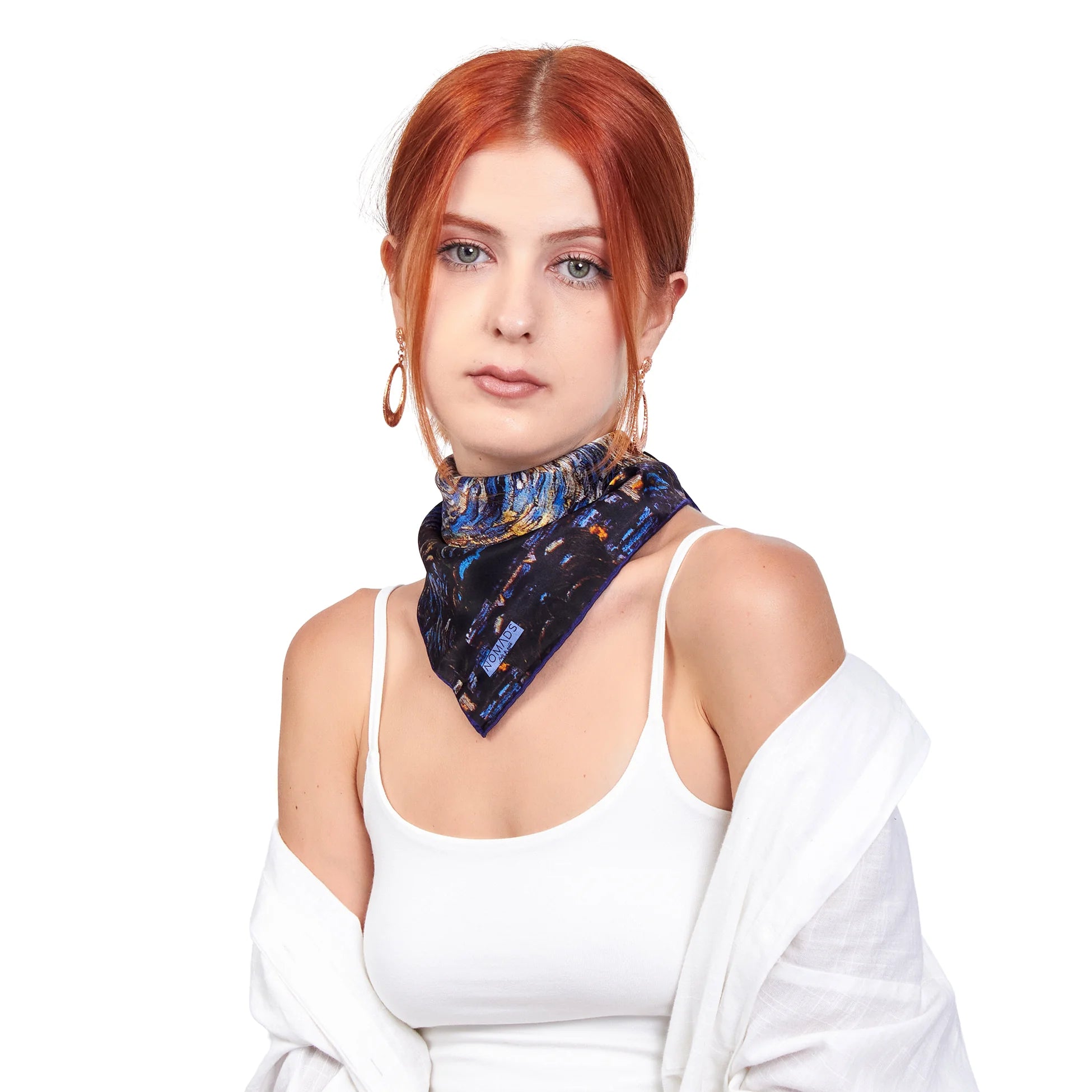 %100 İpek Bandana Fular | Van Gogh Yıldızlı Gece | Nomads Felt