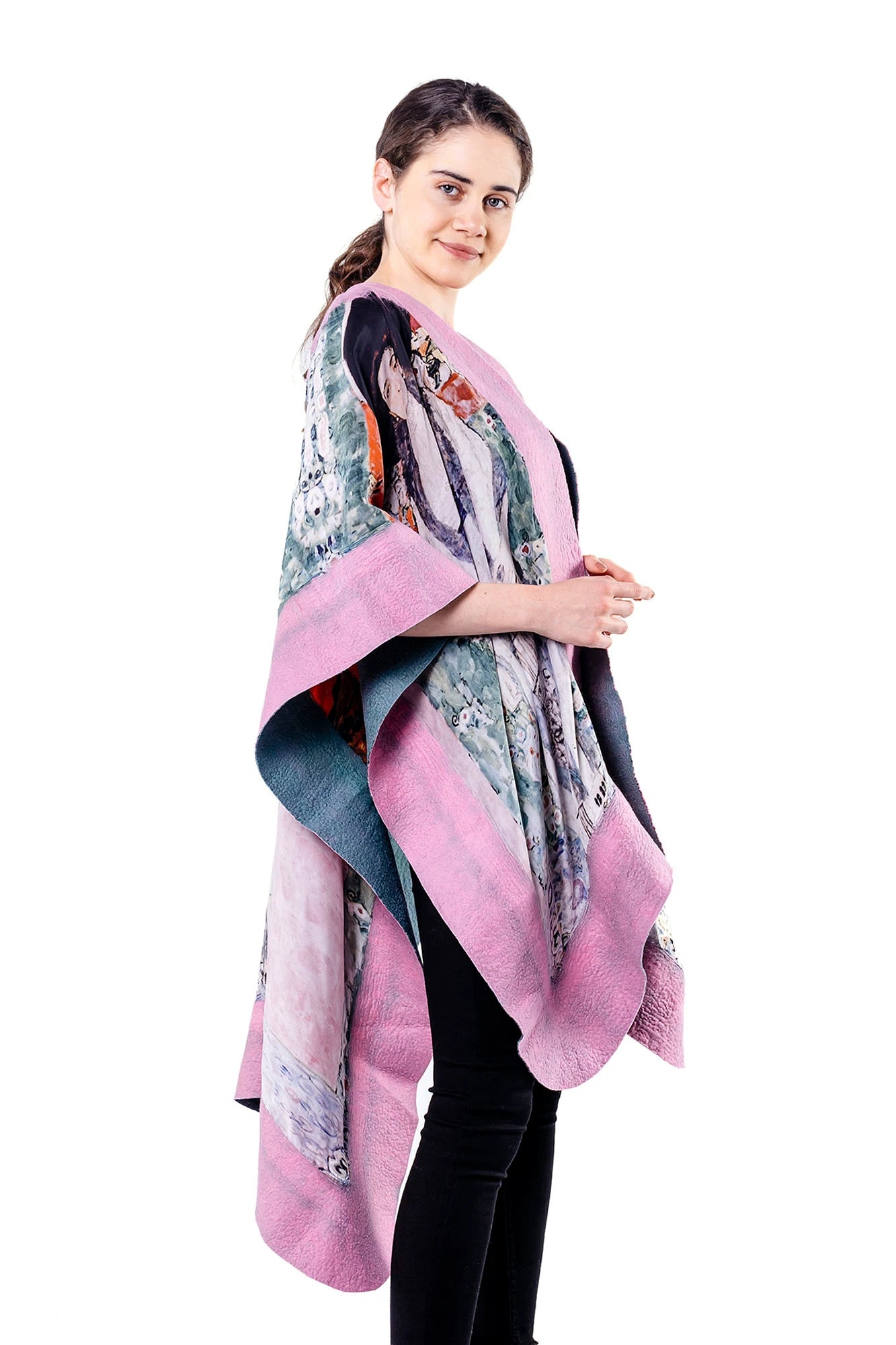 İpek Keçe Panço | Adele Bloch Bauer (1) Pembe-Yeşil | Nomads Felt