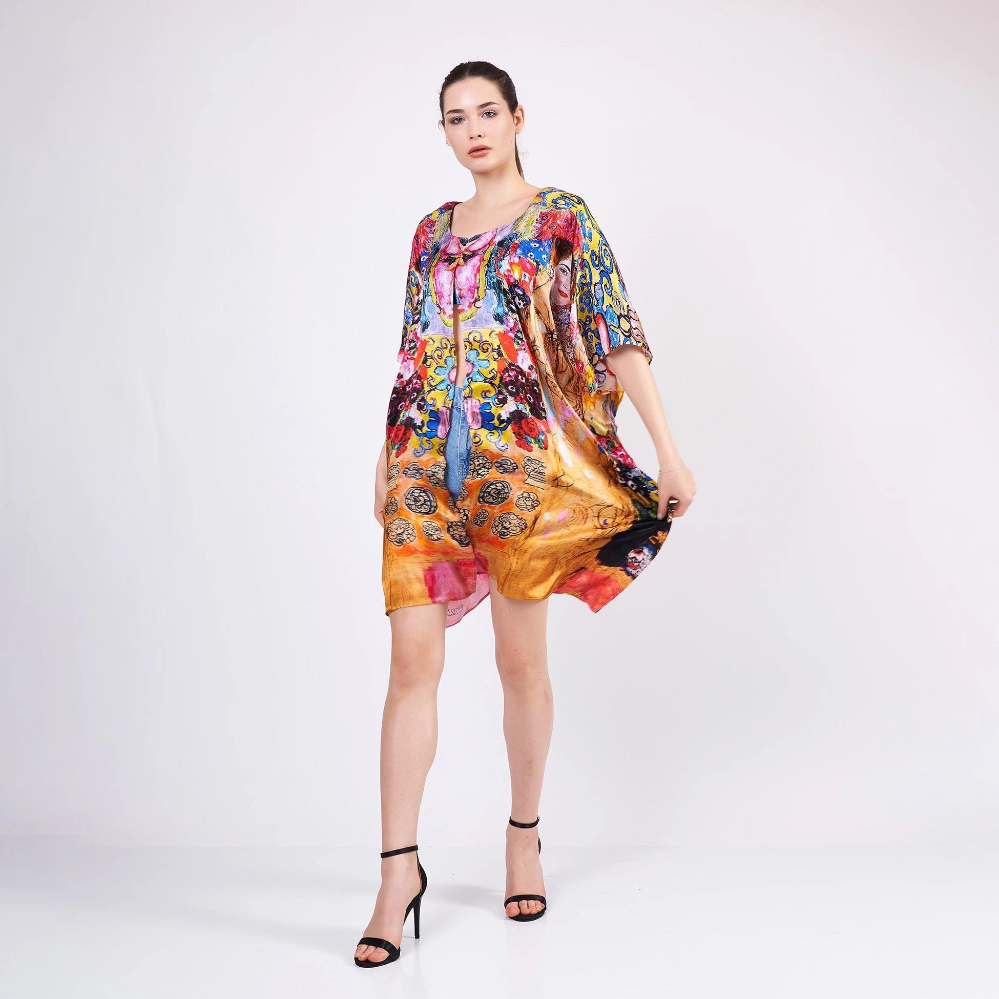 %100 İpek Kısa Kimono Pareo | Gustav Klimt Maria Munk | Nomads Felt