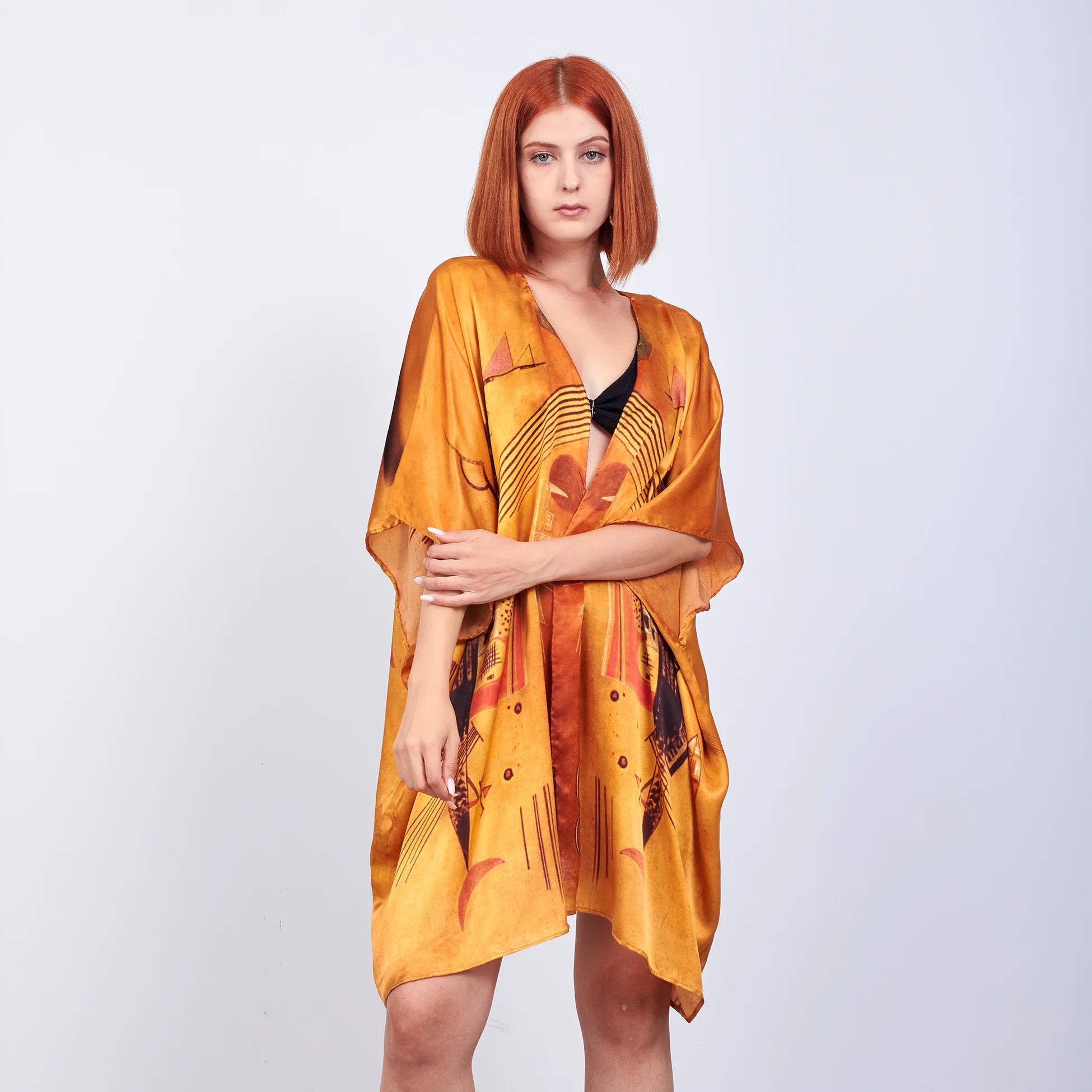 %100 İpek Kısa Kimono Pareo | Gold | Nomads Felt