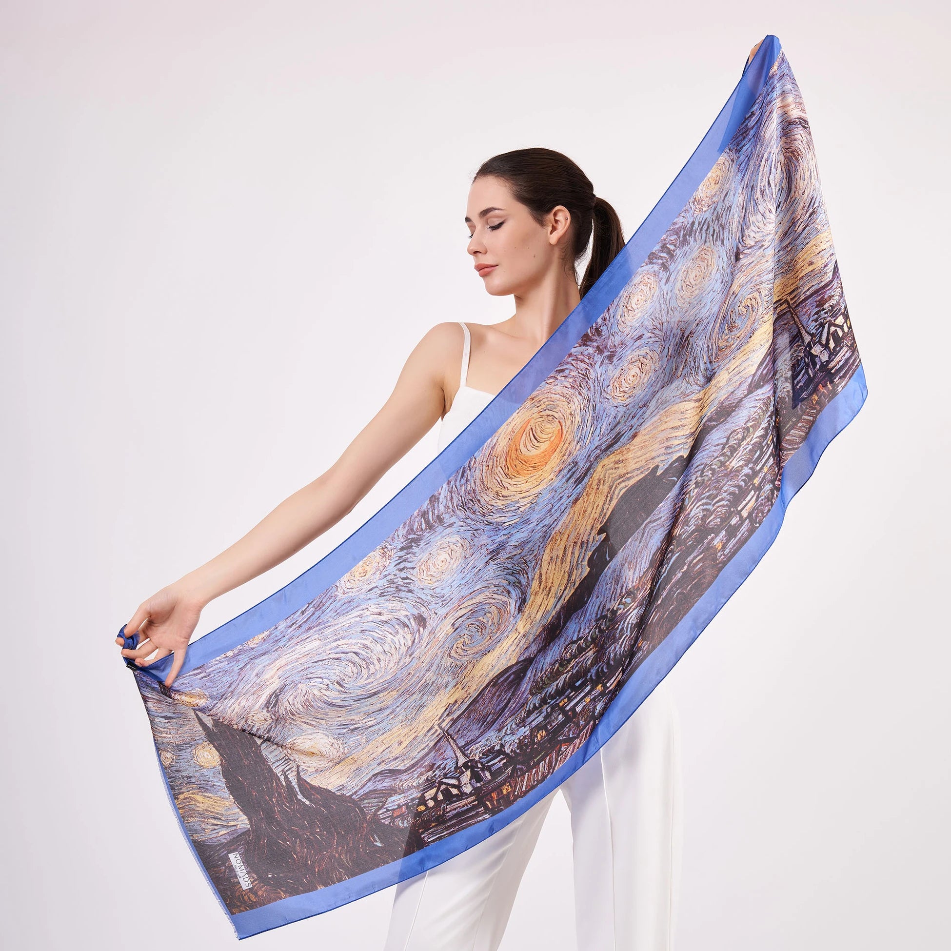 %100 İpek Fular | 55x180 cm | Van Gogh Starry Night | Nomads Felt