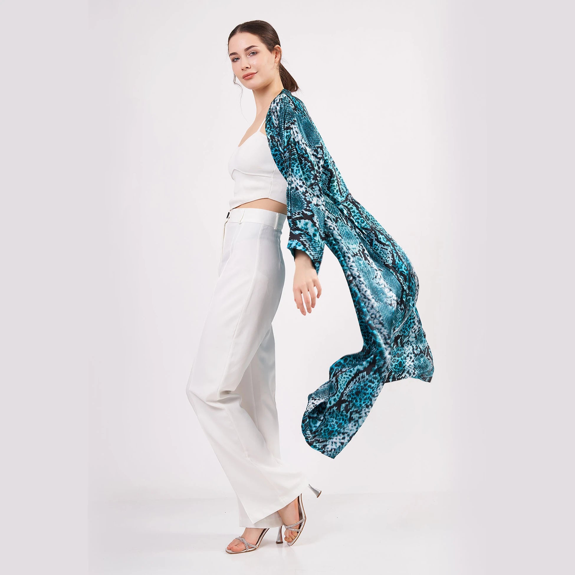 %100 İpek Kimono | Turkuaz Yılan Derisi Desen | Nomads Felt