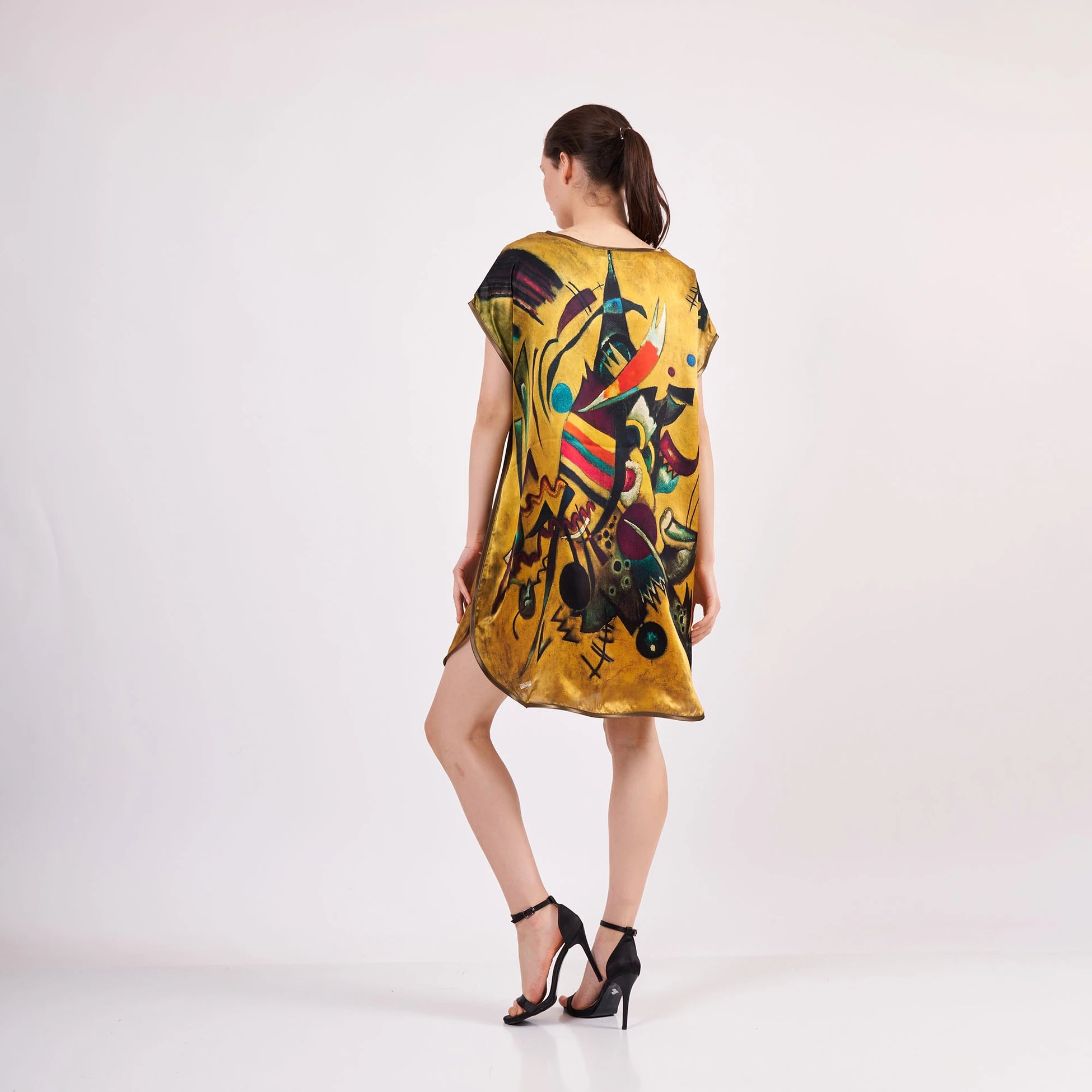 Saf İpek Kısa Elbise | Kandinsky Point and Line | Nomads Felt