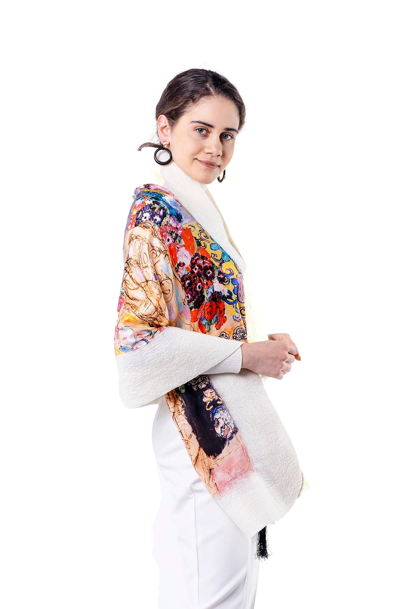 İpek Keçe Şal | Gustav Klimt Maria Munk Beyaz | Nomads Felt