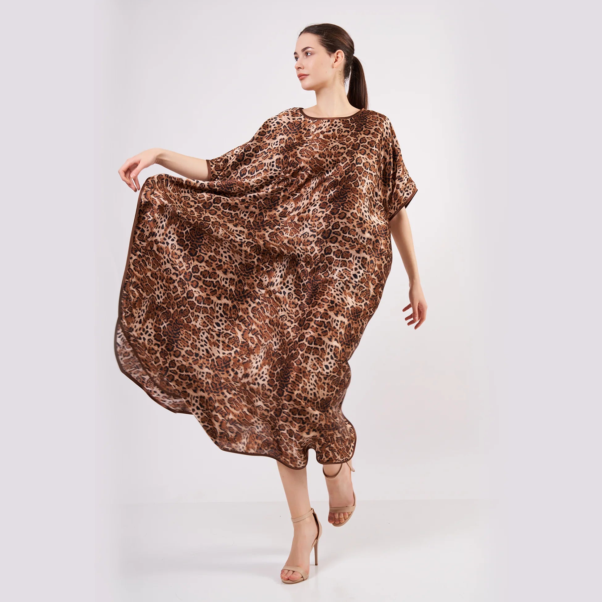 %100 İpek Uzun Elbise | Leopar Desen | Nomads Felt