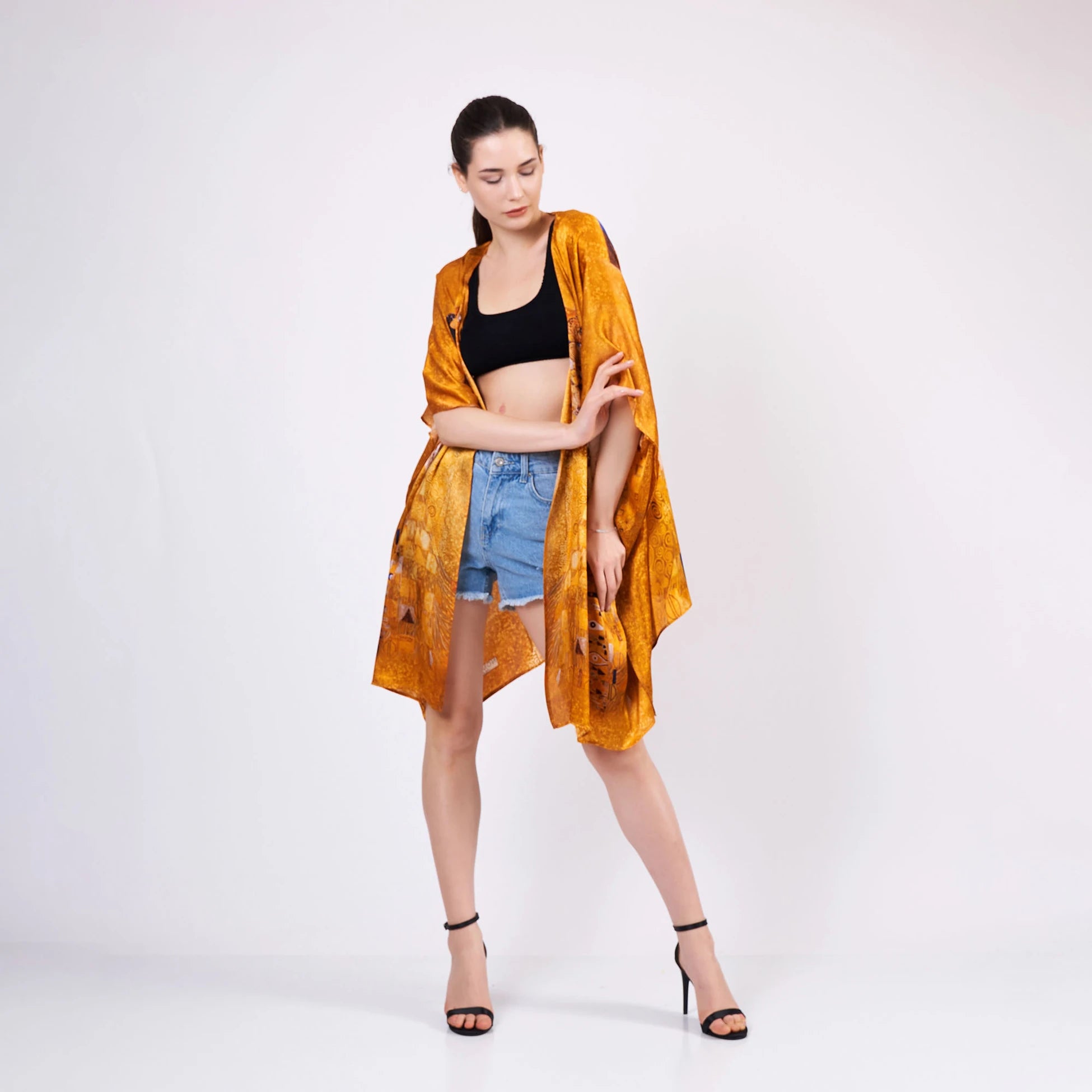 %100 İpek Kısa Kimono Pareo | Gustav Klimt Adele Bloch Bauer | Nomads Felt