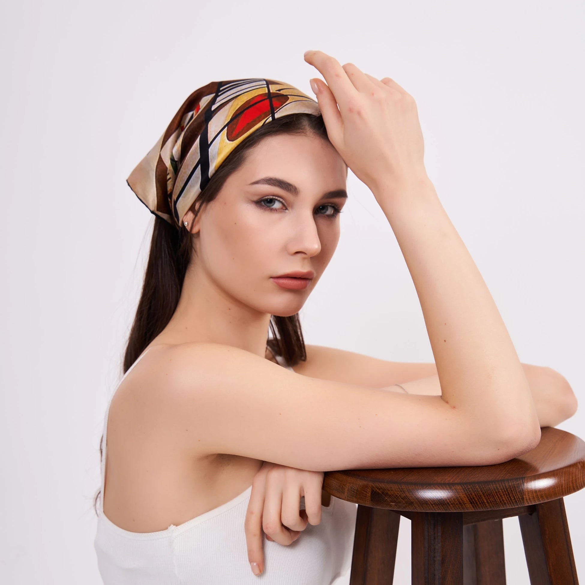 Saf İpek Bandana Fular | Kandinsky Transverse Line | Nomads Felt